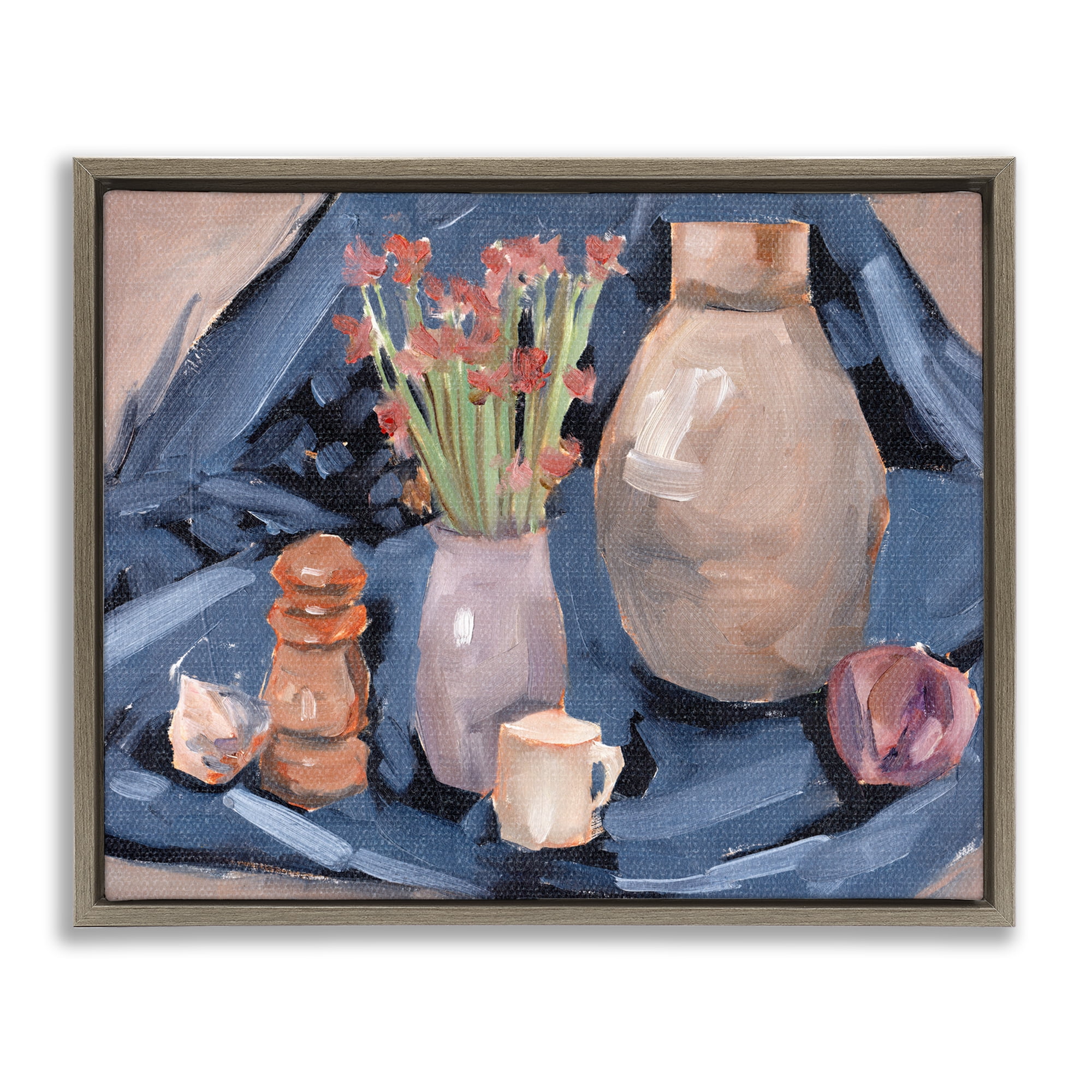 Stupell Industries Classic Still Life Scene Plants & Flowers Painting Brown Floater Framed Canvas Art Print Wall Art, 31 x 25