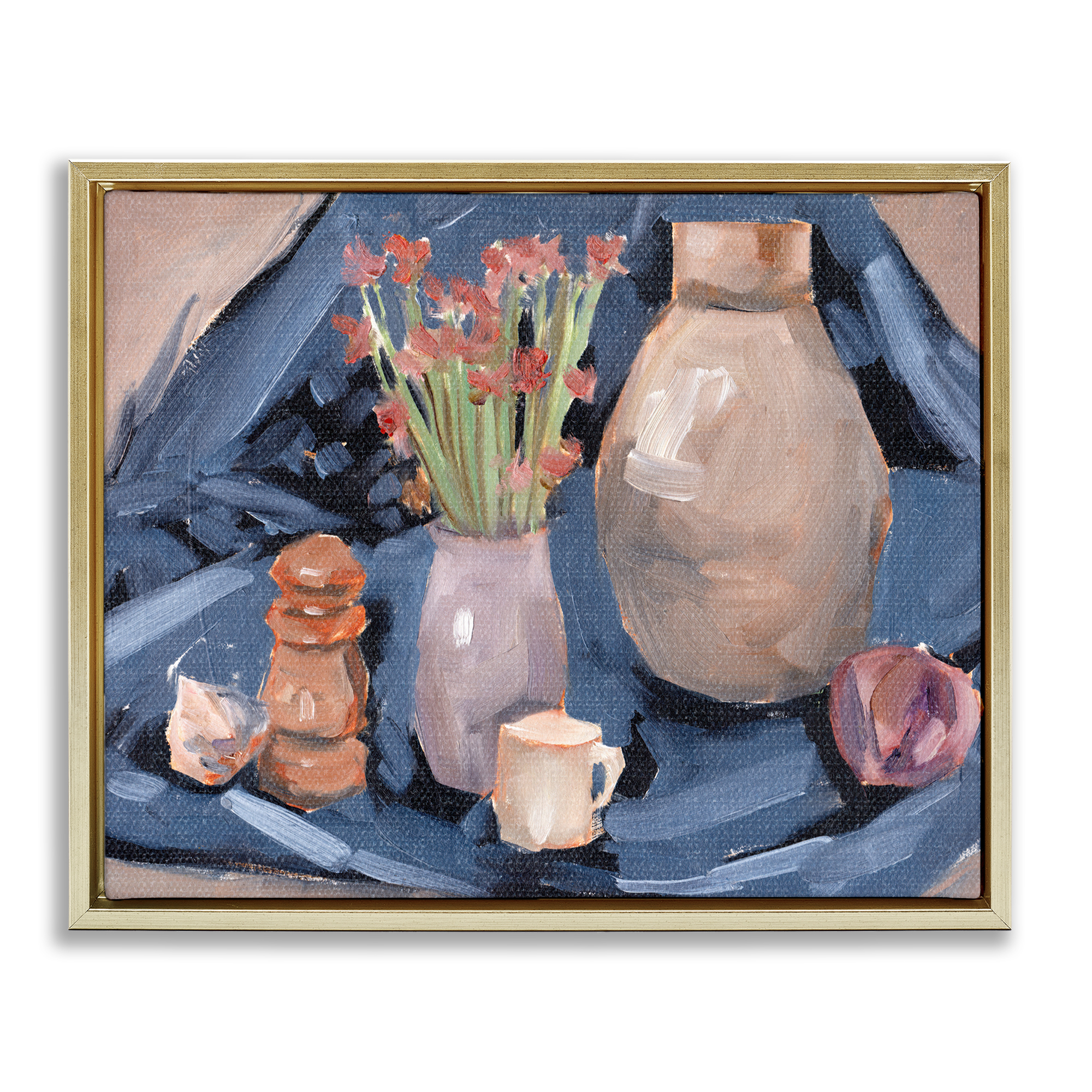 Stupell Industries Classic Still Life Scene Plants & Flowers Painting Gold Floater Framed Canvas Art Print Wall Art, 21 x 17