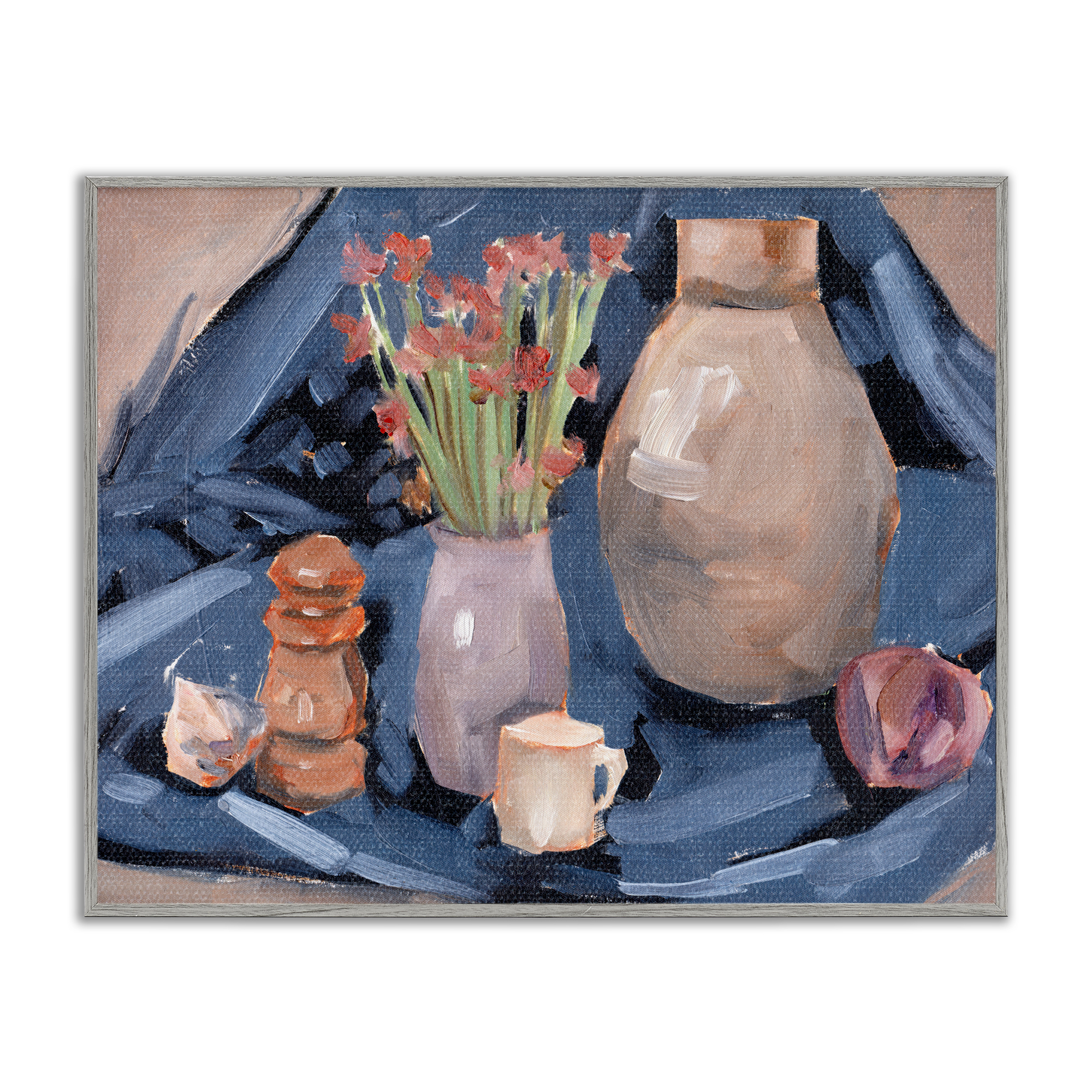 Stupell Industries Classic Still Life Scene Plants & Flowers Painting Gray Framed Art Print Wall Art, 14 x 11