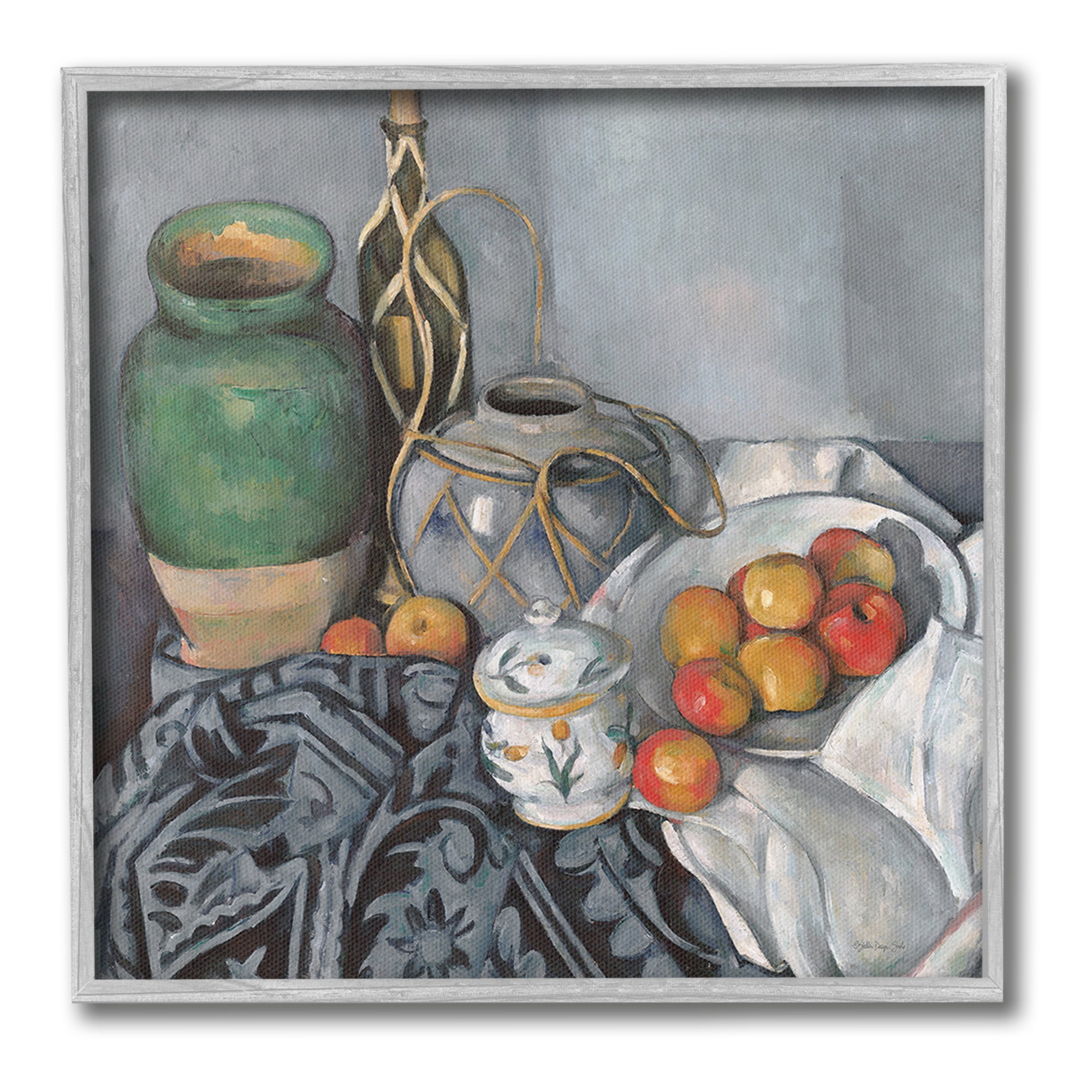 Stupell Industries Classic Style Still Life Food & Beverage Painting Gray Framed Art Print Wall Art, 17 x 17