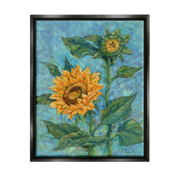 Stupell Industries Classic Style Sunflower Buds Botanical & Floral Painting Black Floater Framed Canvas Art Print Wall Art, 17 x 21