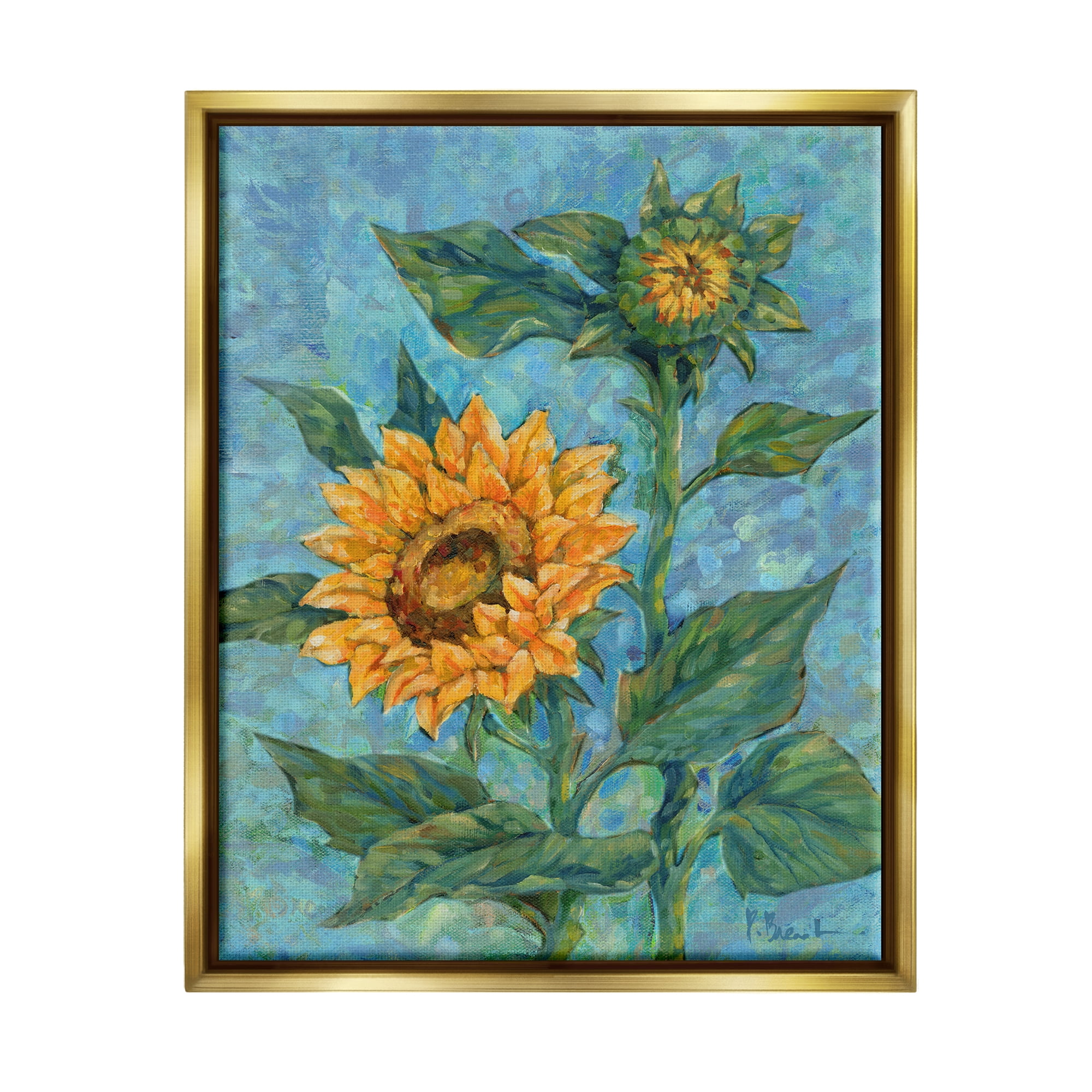 Stupell Industries Classic Style Sunflower Buds Botanical & Floral Painting Gold Floater Framed Canvas Art Print Wall Art, 25 x 31