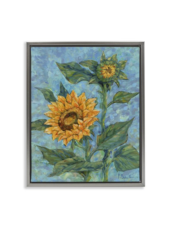Industries Transitional Classic Style Sunflower Buds Gray Floating Frame Canvas Art, 25 x 31, by Paul Brent