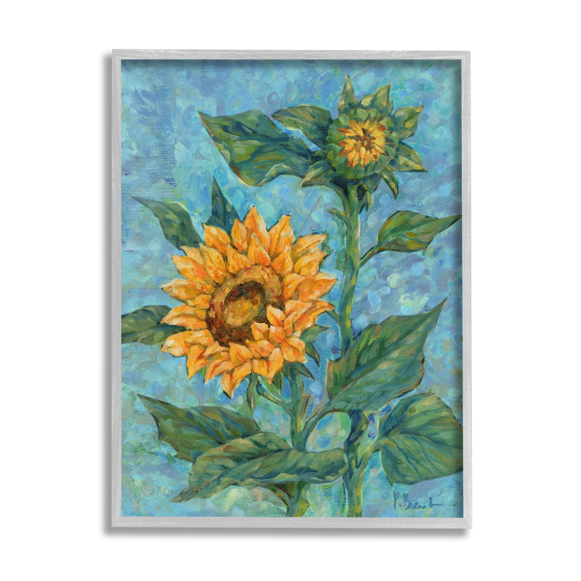 Stupell Industries Classic Style Sunflower Buds Botanical & Floral Painting Gray Framed Art Print Wall Art, 24 x 30