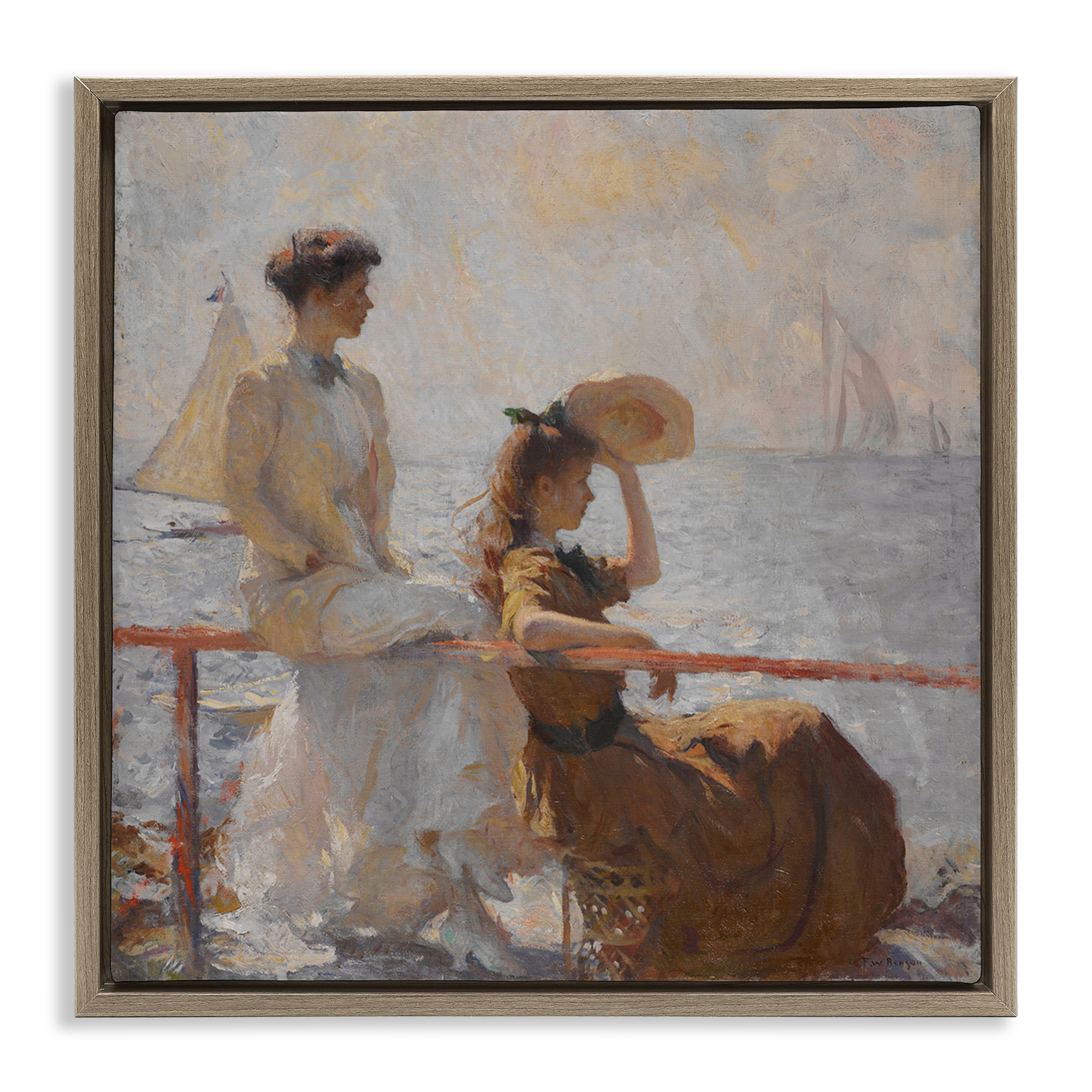 Stupell Industries Classic Summer Day Women People Painting Brown Floater Framed Canvas Art Print Wall Art, 18 x 18