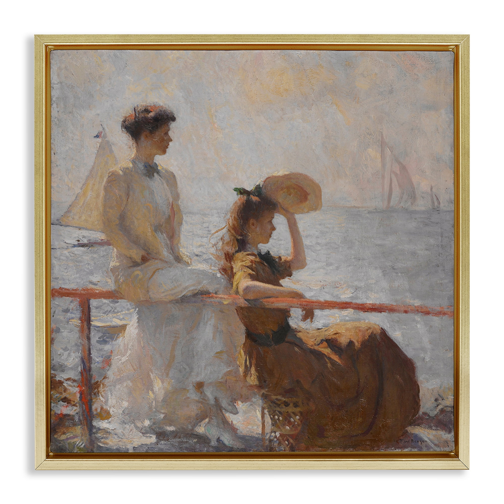 Stupell Industries Classic Summer Day Women People Painting Gold Floater Framed Canvas Art Print Wall Art, 18 x 18