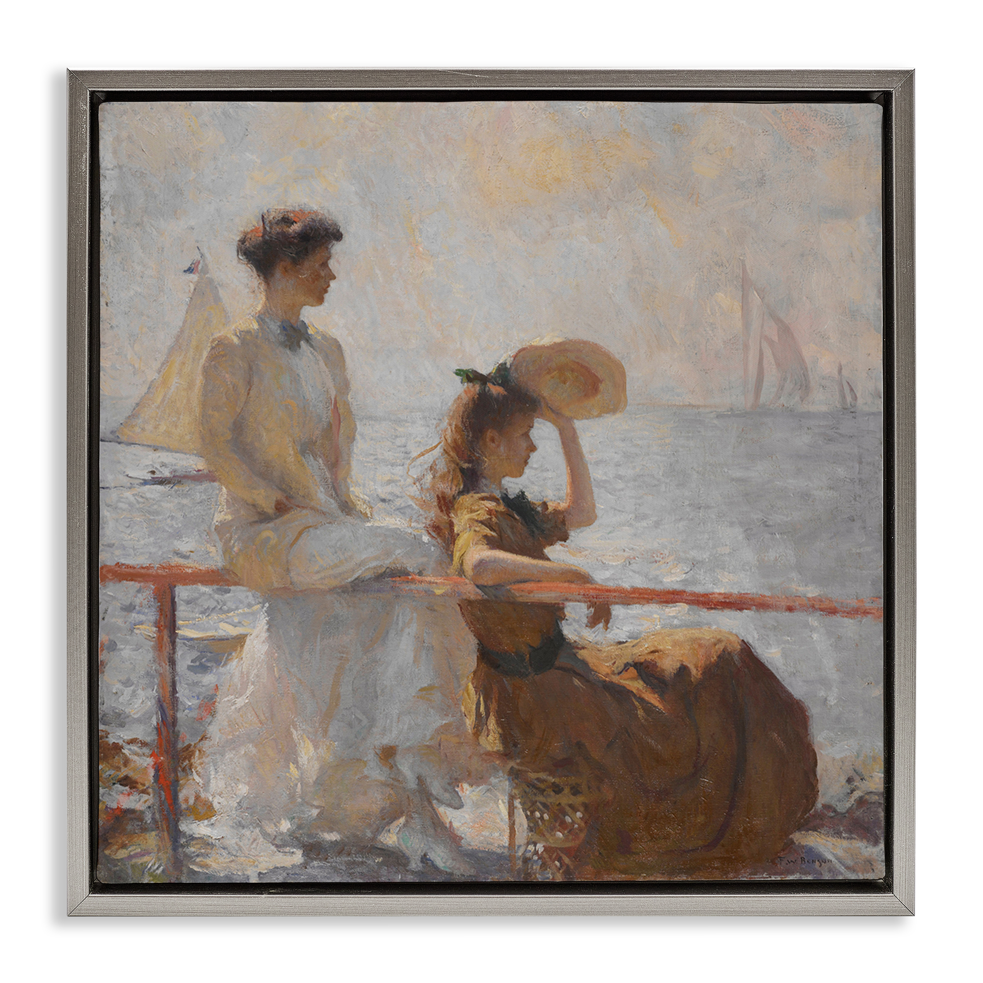 Stupell Industries Classic Summer Day Women People Painting Gray Floater Framed Canvas Art Print Wall Art, 18 x 18