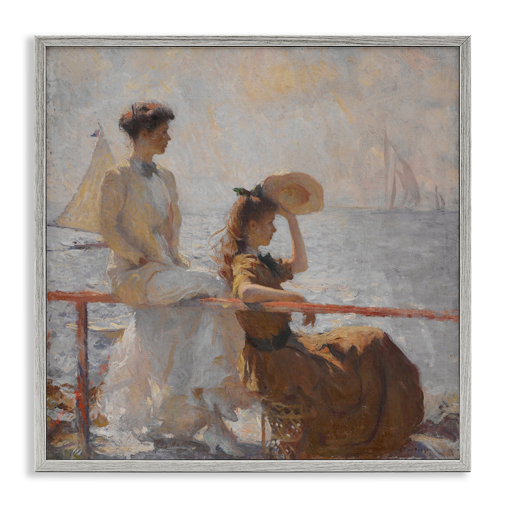 Stupell Industries Classic Summer Day Women People Painting Gray Framed Art Print Wall Art, 17 x 17