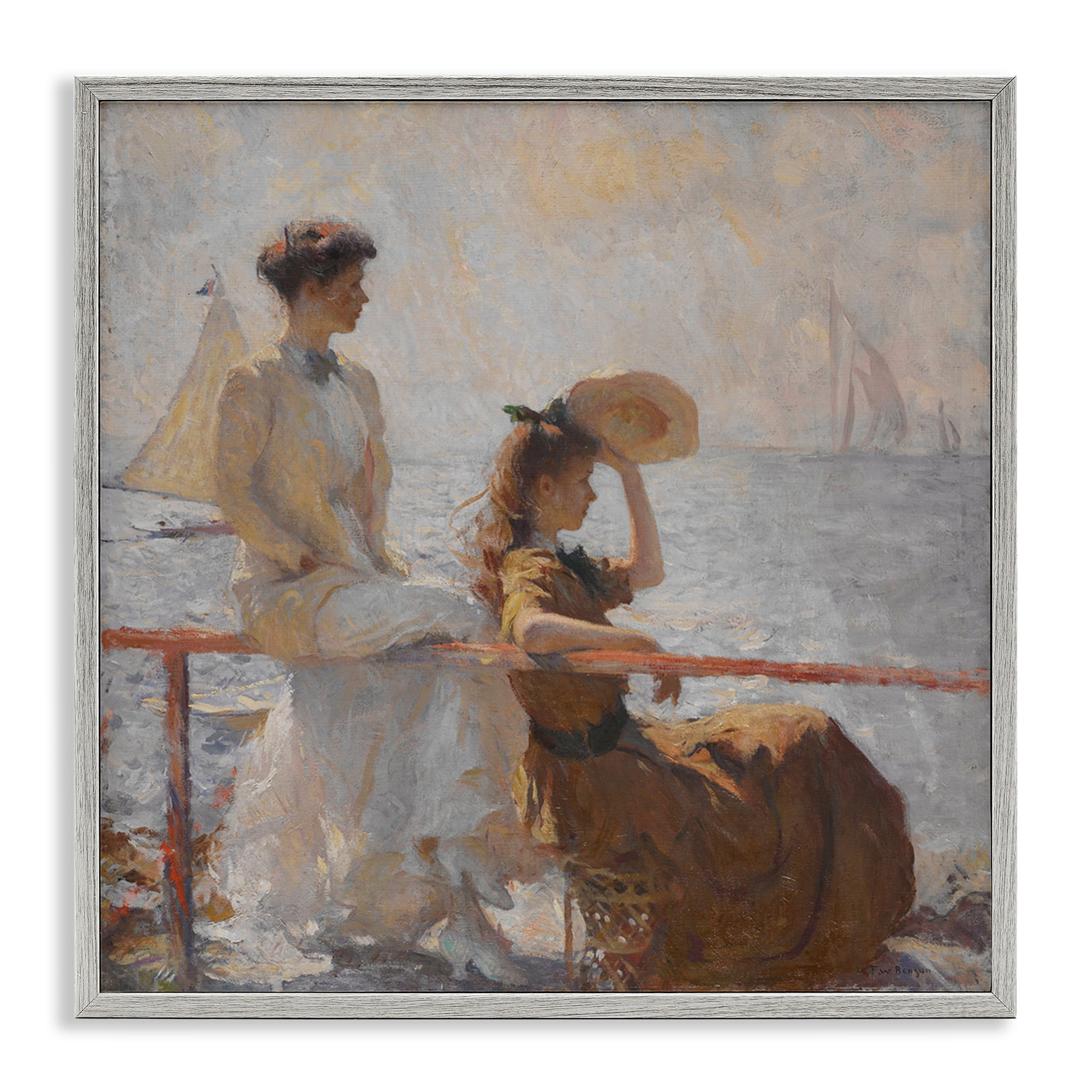 Stupell Industries Classic Summer Day Women People Painting Gray Framed Art Print Wall Art, 24 x 24