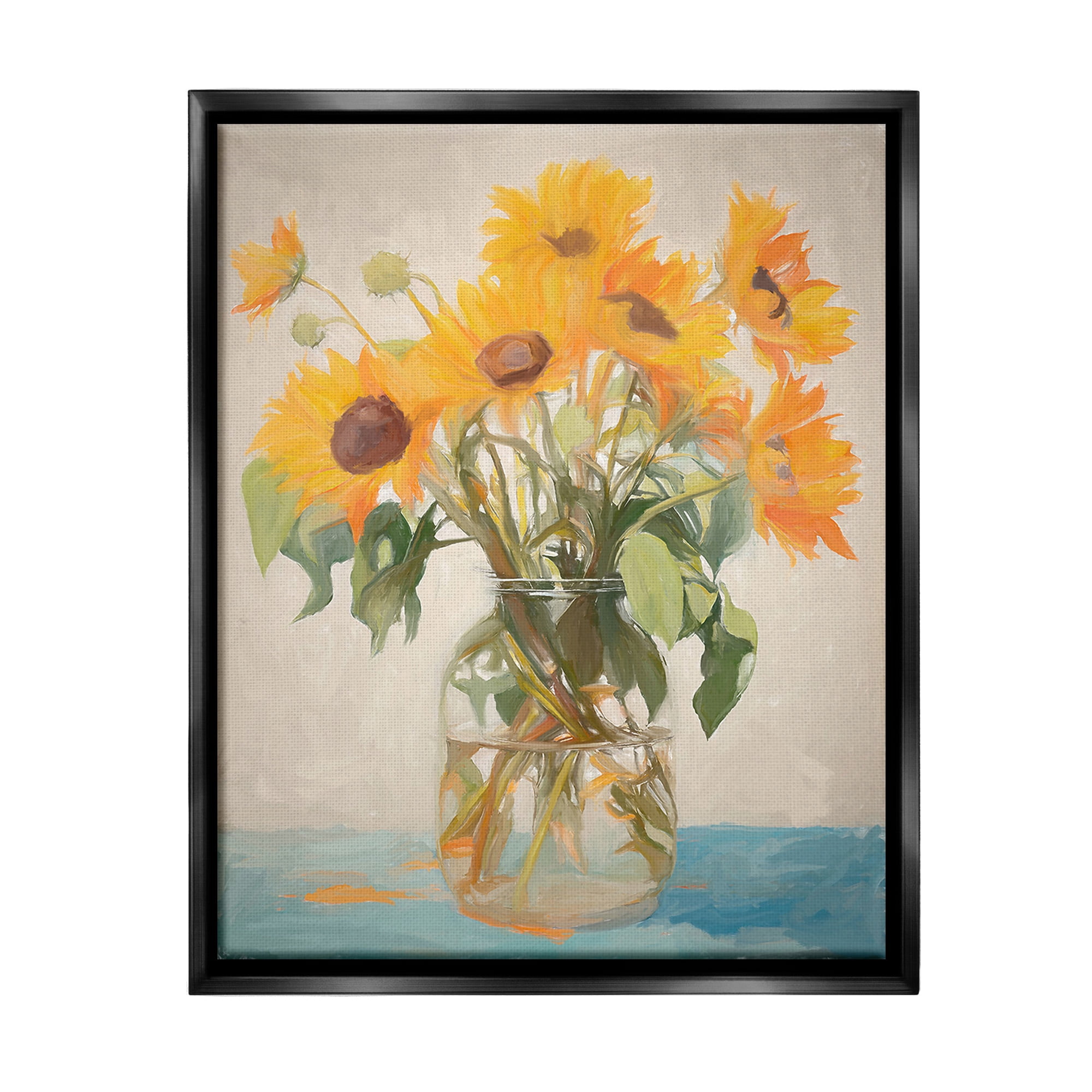 Stupell Industries Classic Sunflower Bouquet Botanical & Floral Painting Black Floater Framed Canvas Art Print Wall Art, 25 x 31