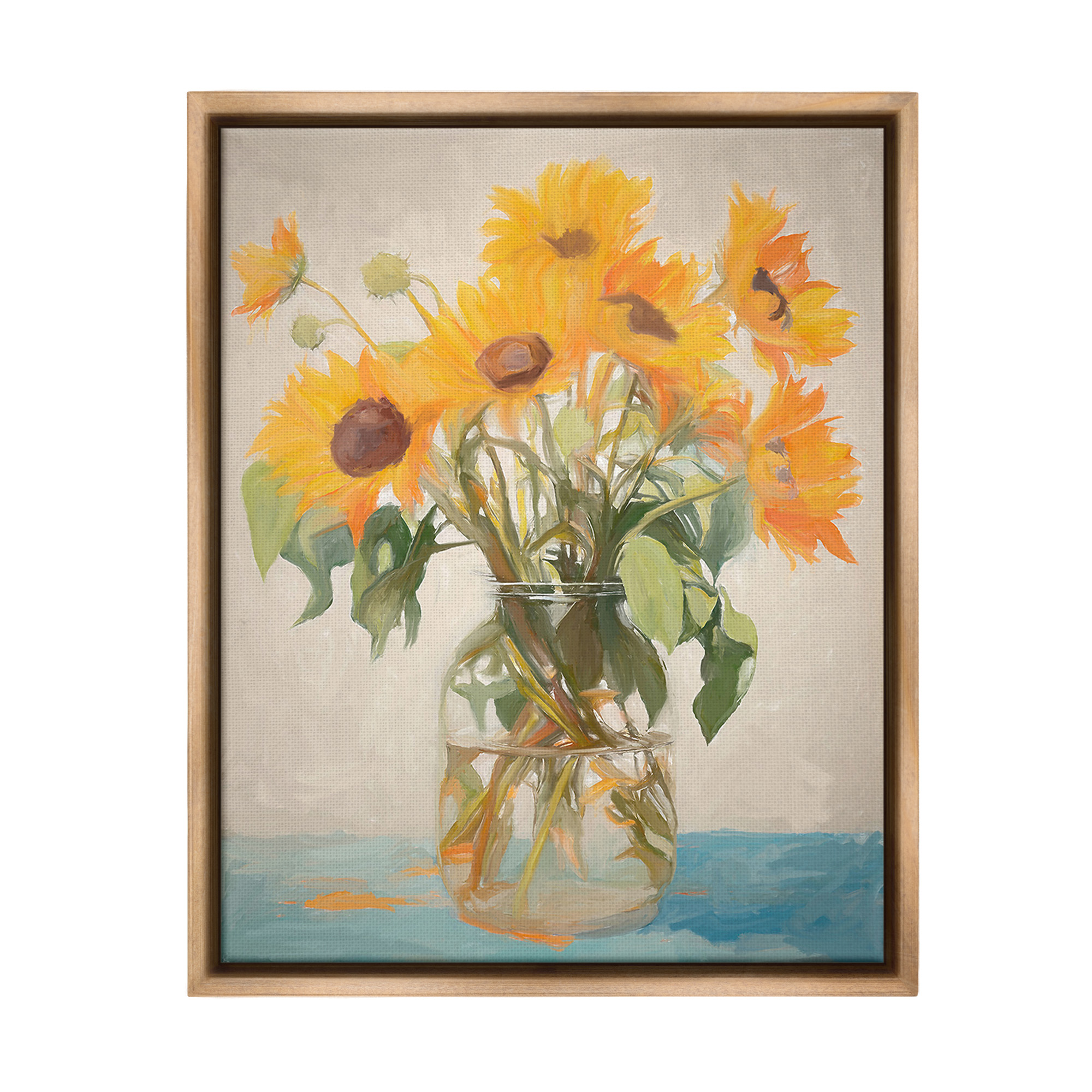 Stupell Industries Classic Sunflower Bouquet Botanical & Floral Painting Brown Floater Framed Canvas Art Print Wall Art, 25 x 31