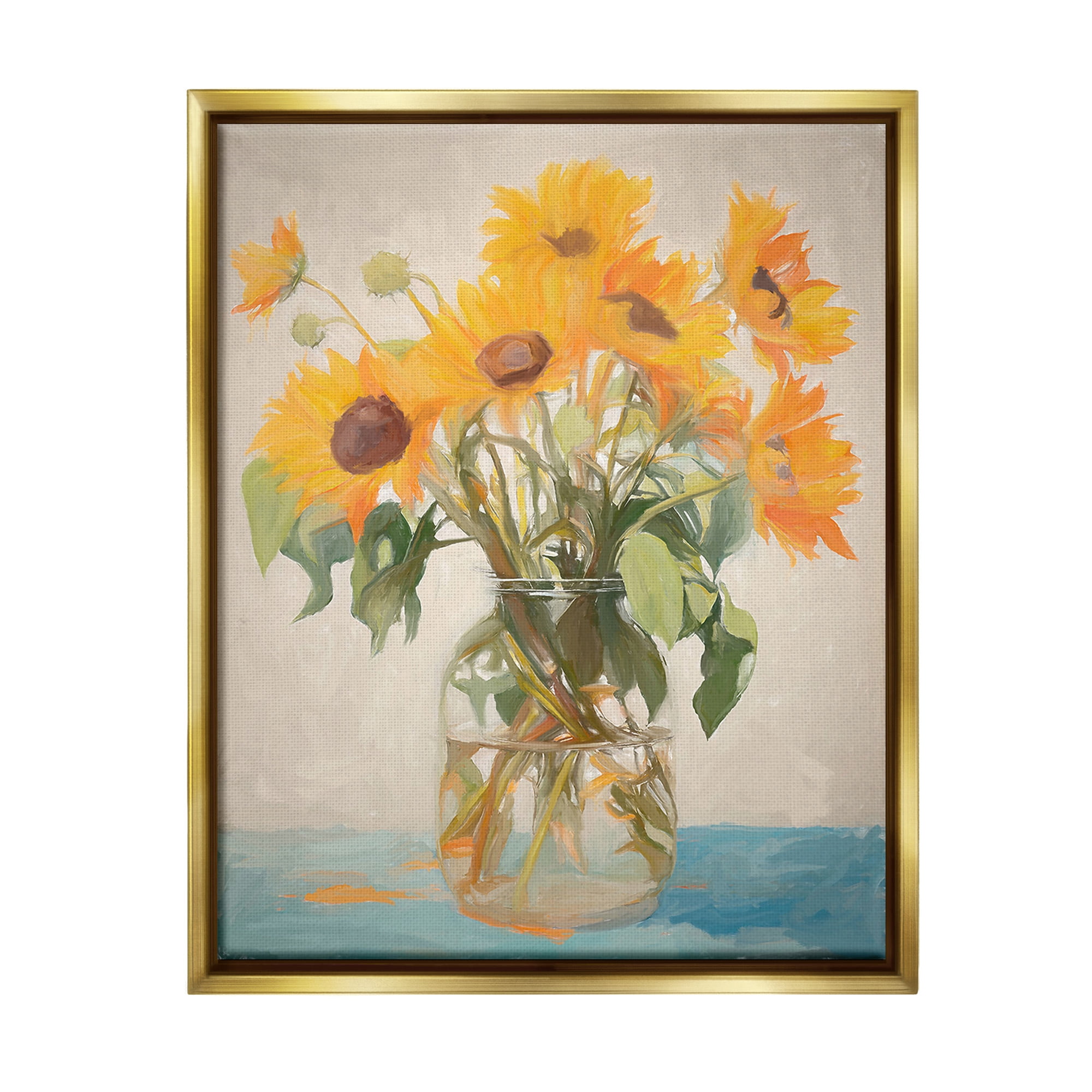 Stupell Industries Classic Sunflower Bouquet Botanical & Floral Painting Gold Floater Framed Canvas Art Print Wall Art, 17 x 21