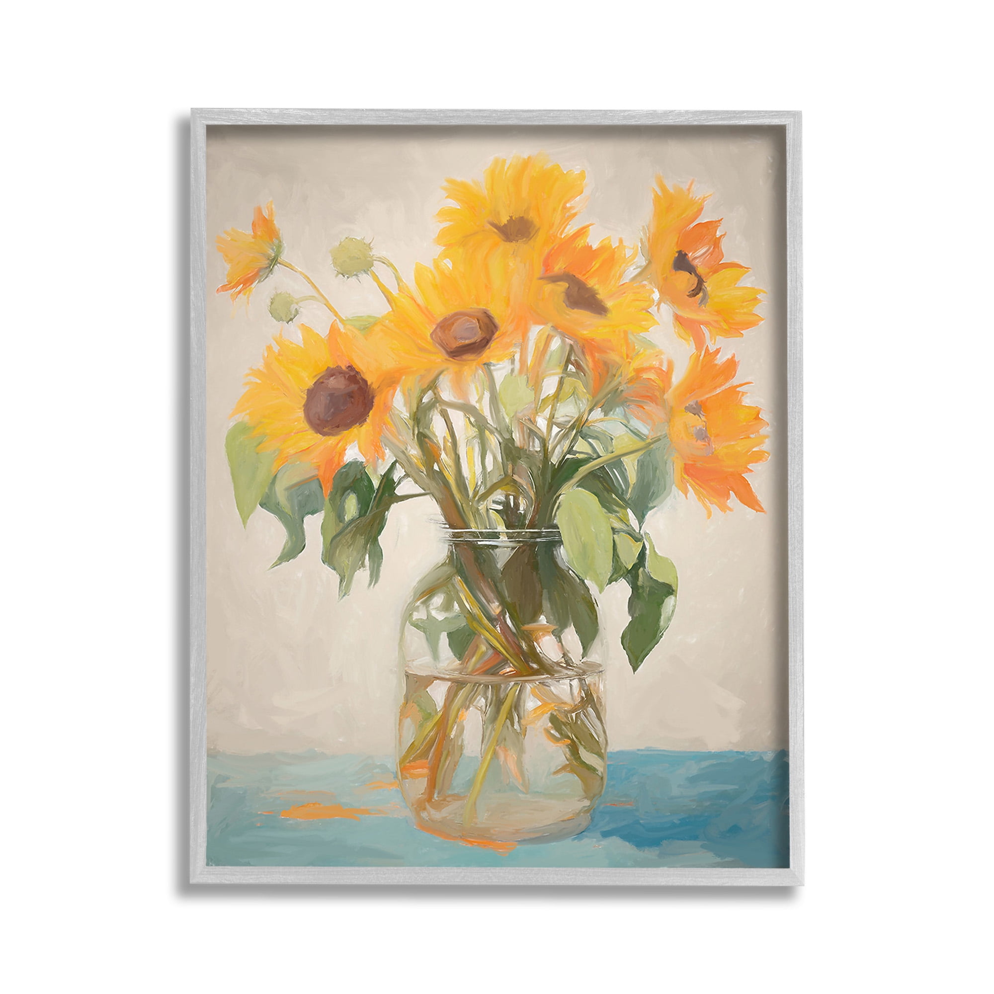 Stupell Industries Classic Sunflower Bouquet Botanical & Floral Painting Gray Framed Art Print Wall Art, 11 x 14