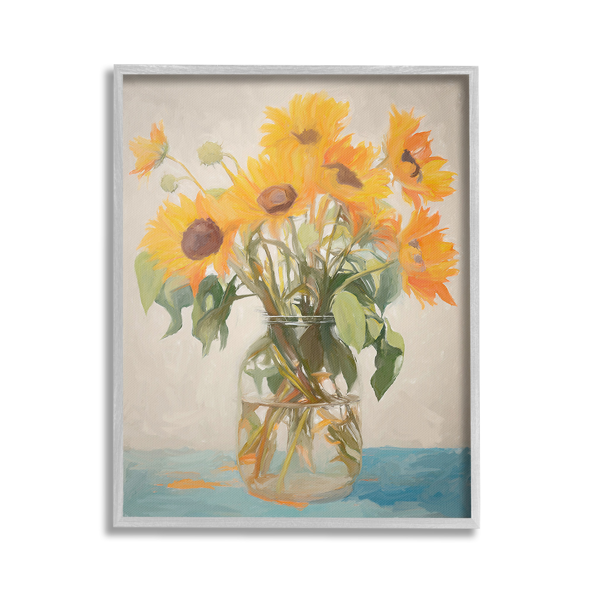 Stupell Industries Classic Sunflower Bouquet Botanical & Floral Painting Gray Framed Art Print Wall Art, 24 x 30