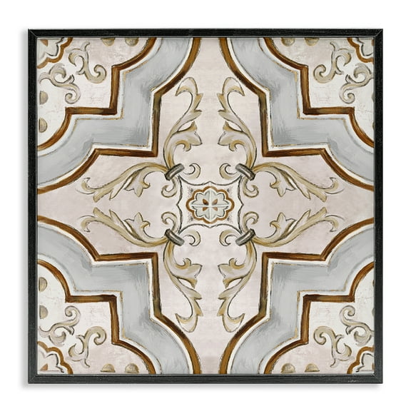 Stupell Industries Classic Symmetrical Tile Abstract Painting Black Framed Art Print Wall Art, 12 x 12