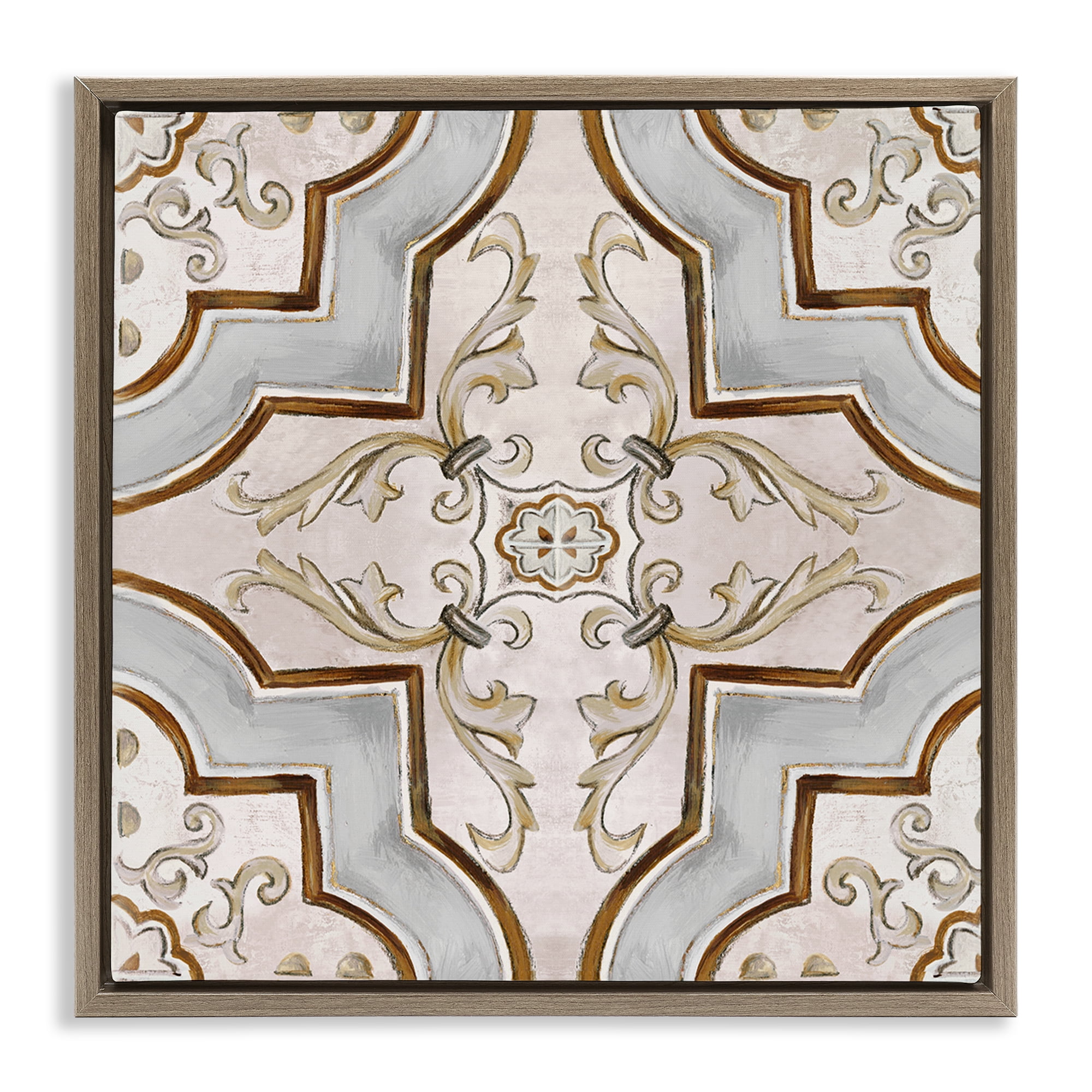Stupell Industries Classic Symmetrical Tile Abstract Painting Brown Floater Framed Canvas Art Print Wall Art, 18 x 18