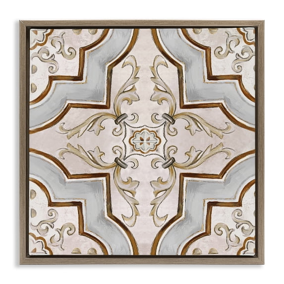 Stupell Industries Traditional Classic Symmetrical Tile Brown Floating Frame Canvas Art, 25 x 25, by Eli Jones