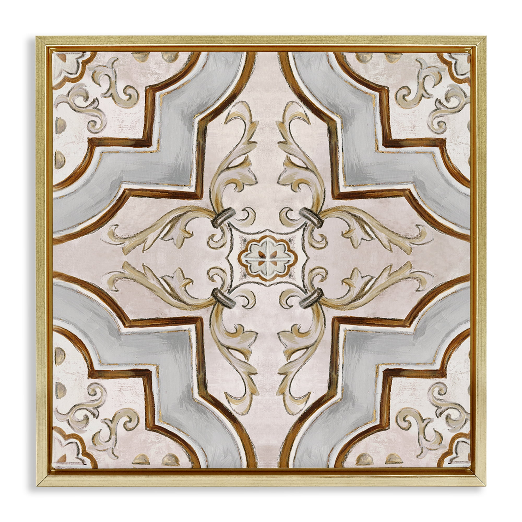 Stupell Industries Classic Symmetrical Tile Abstract Painting Gold Floater Framed Canvas Art Print Wall Art, 25 x 25
