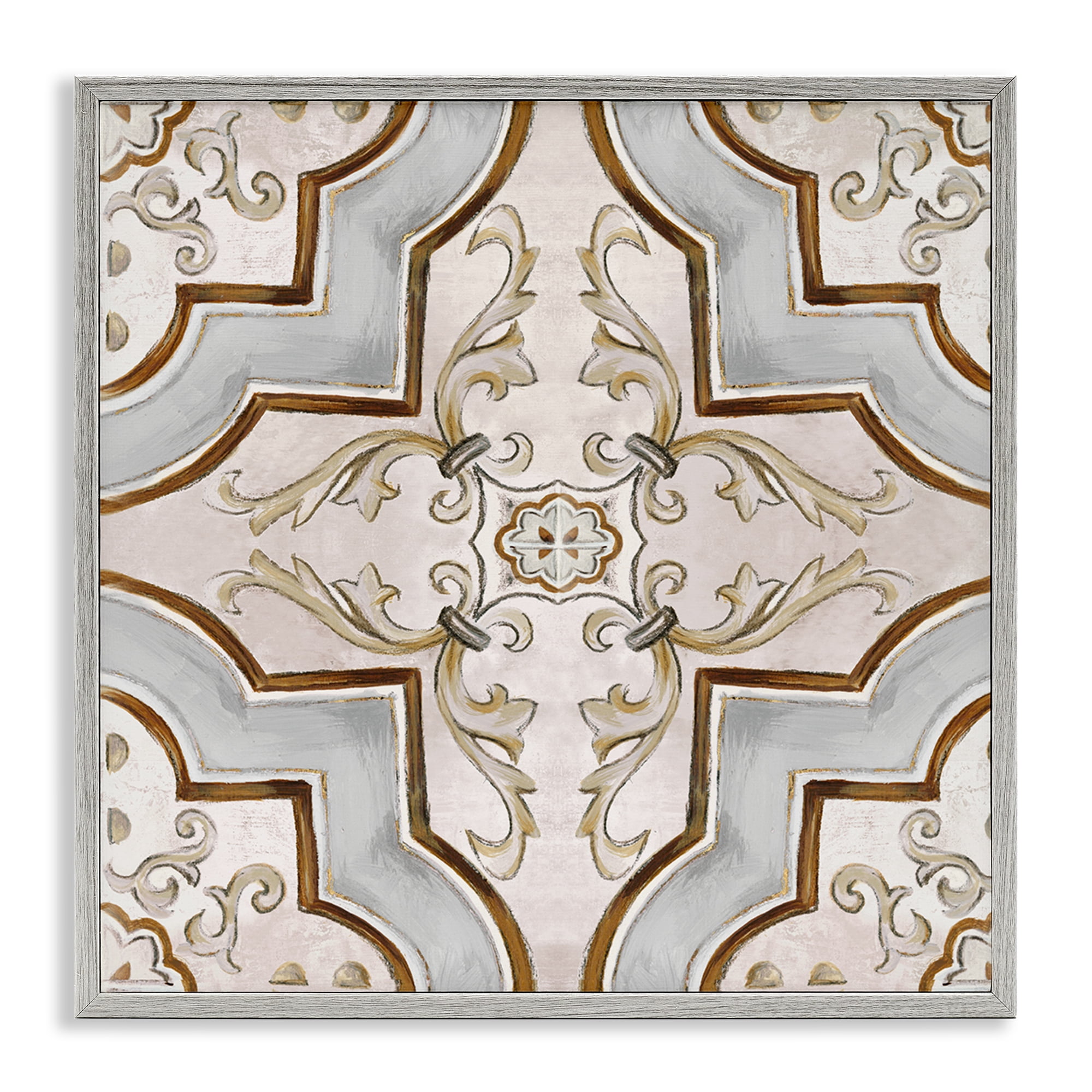 Stupell Industries Classic Symmetrical Tile Abstract Painting Gray Framed Art Print Wall Art, 24 x 24