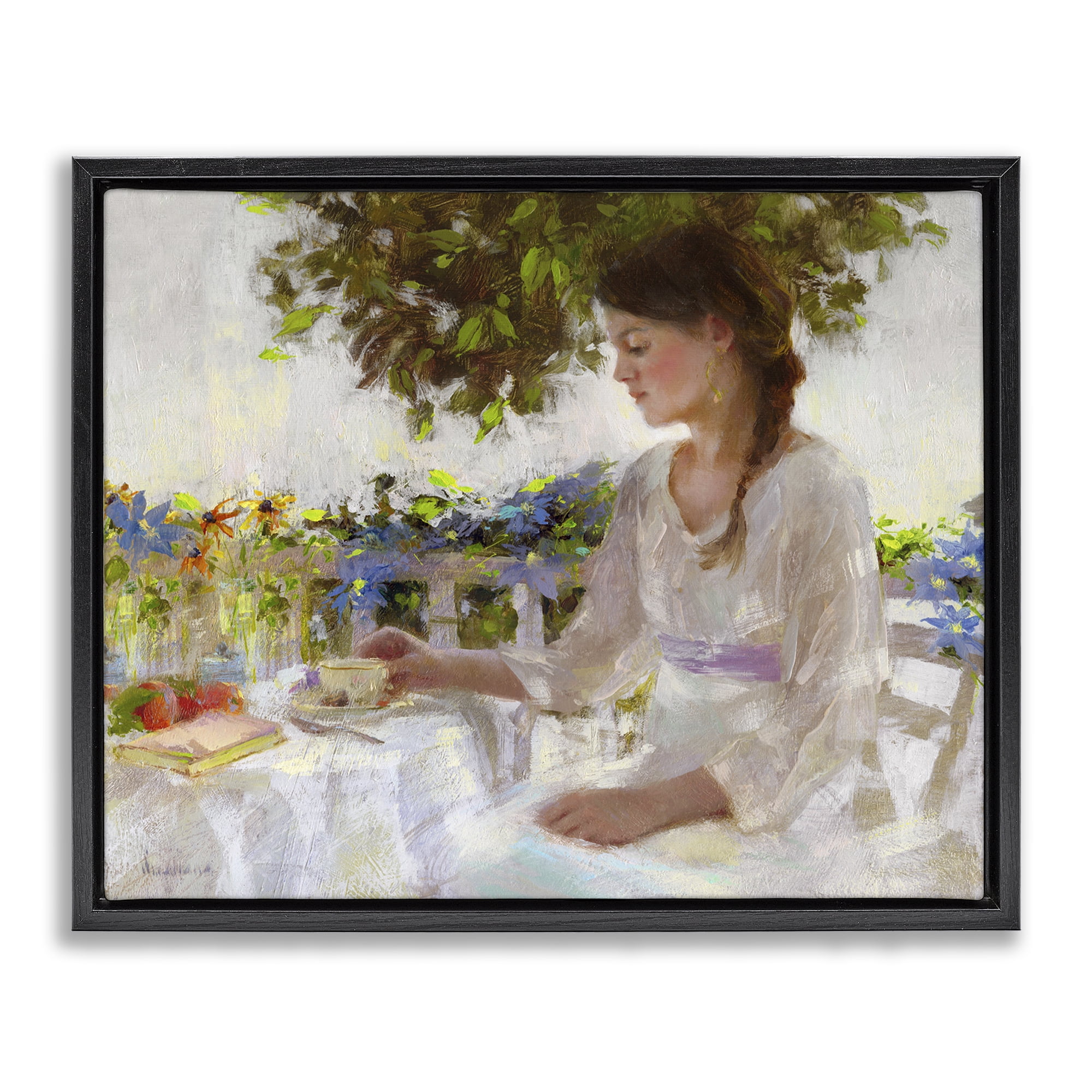 Stupell Industries Classic Tea Party Girl Novelty Painting Black Floater Framed Art Print Wall Art, 21 x 17