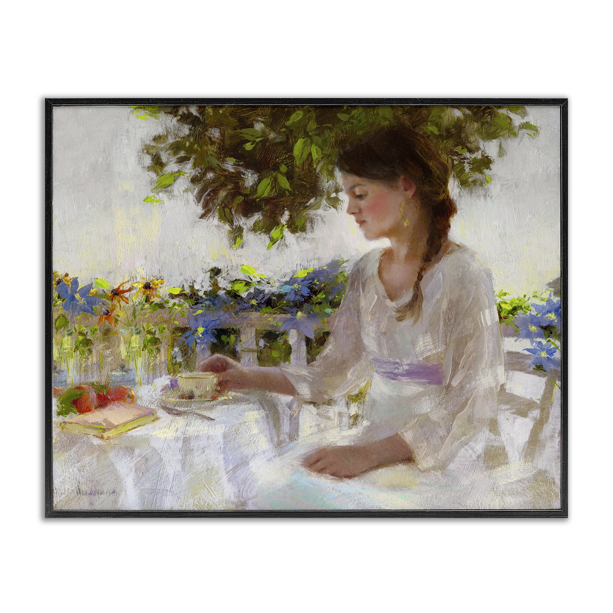 Stupell Industries Classic Tea Party Girl Novelty Painting Black Framed Art Print Wall Art, 14 x 11