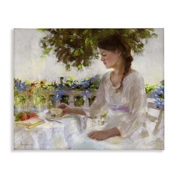 Stupell Industries Classic Tea Party Girl Novelty Painting Gallery Wrapped Canvas Art Print Wall Art, 20 x 16