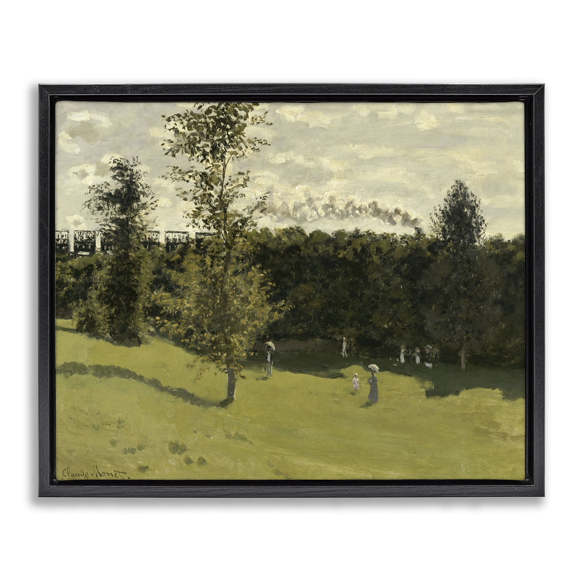 Stupell Industries Classic Train in Countryside Landscape & Nature Painting Black Floater Framed Canvas Art Print Wall Art, 21 x 17