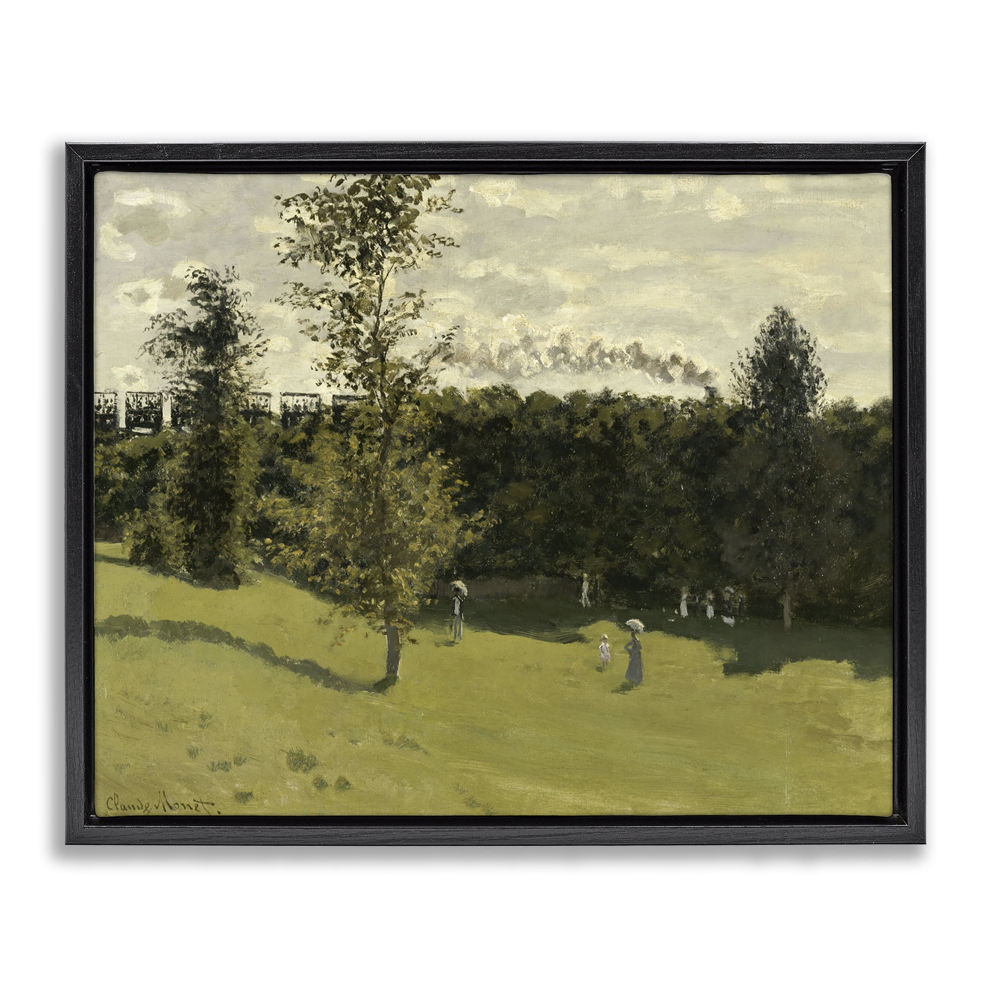 Stupell Industries Classic Train in Countryside Landscape & Nature Painting Black Floater Framed Canvas Art Print Wall Art, 31 x 25