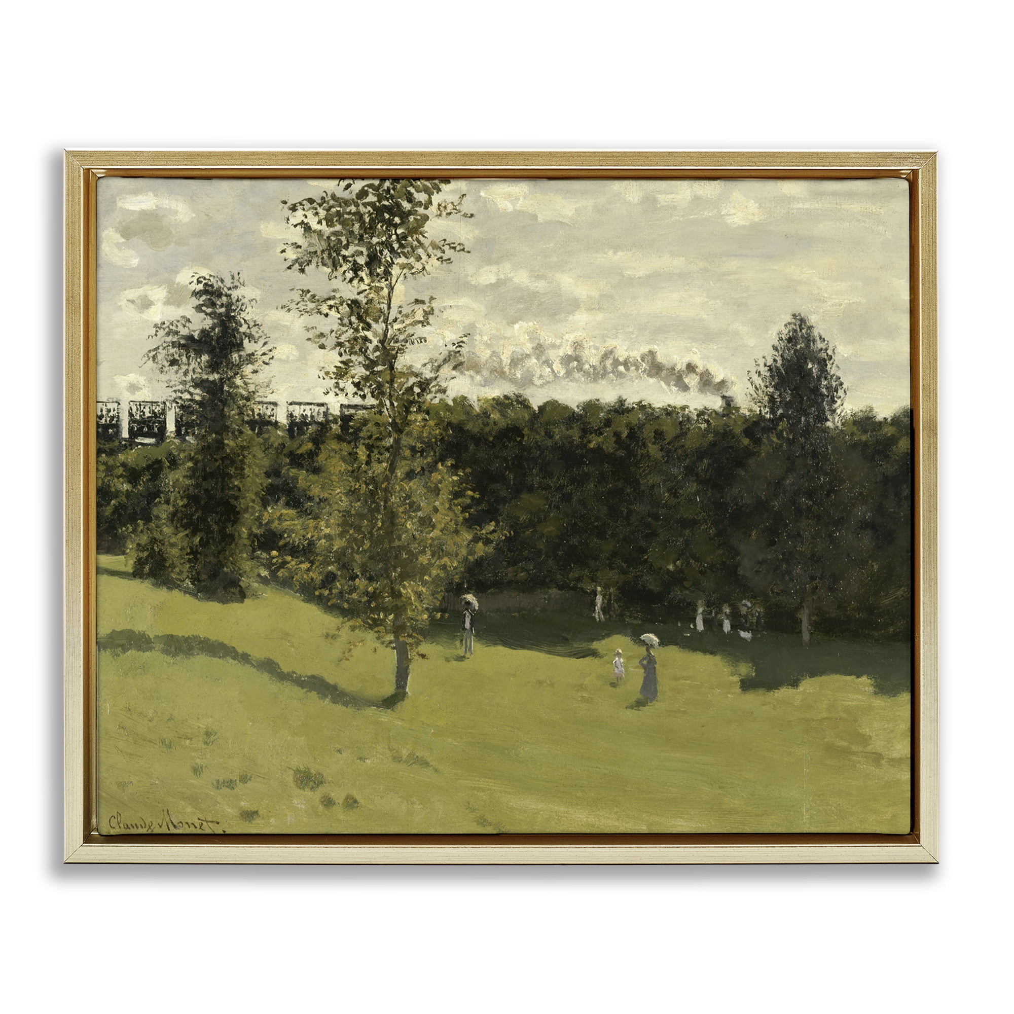 Stupell Industries Classic Train in Countryside Landscape & Nature Painting Gold Floater Framed Canvas Art Print Wall Art, 21 x 17