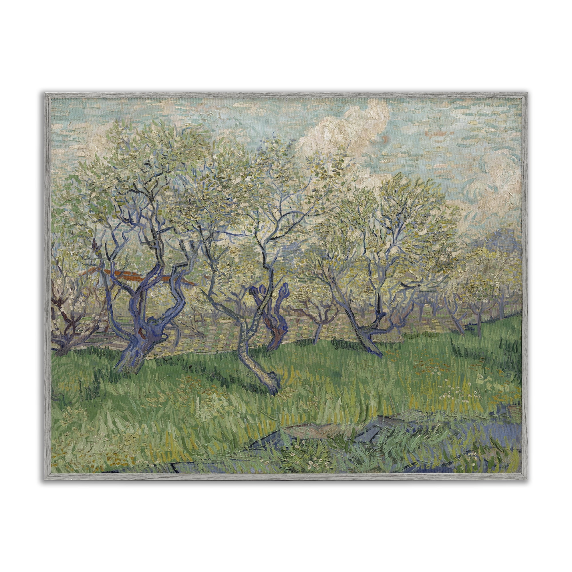 Stupell Industries Classic Van Gogh Blossoming Orchard Landscape & Nature Painting Gray Framed Art Print Wall Art, 14 x 11
