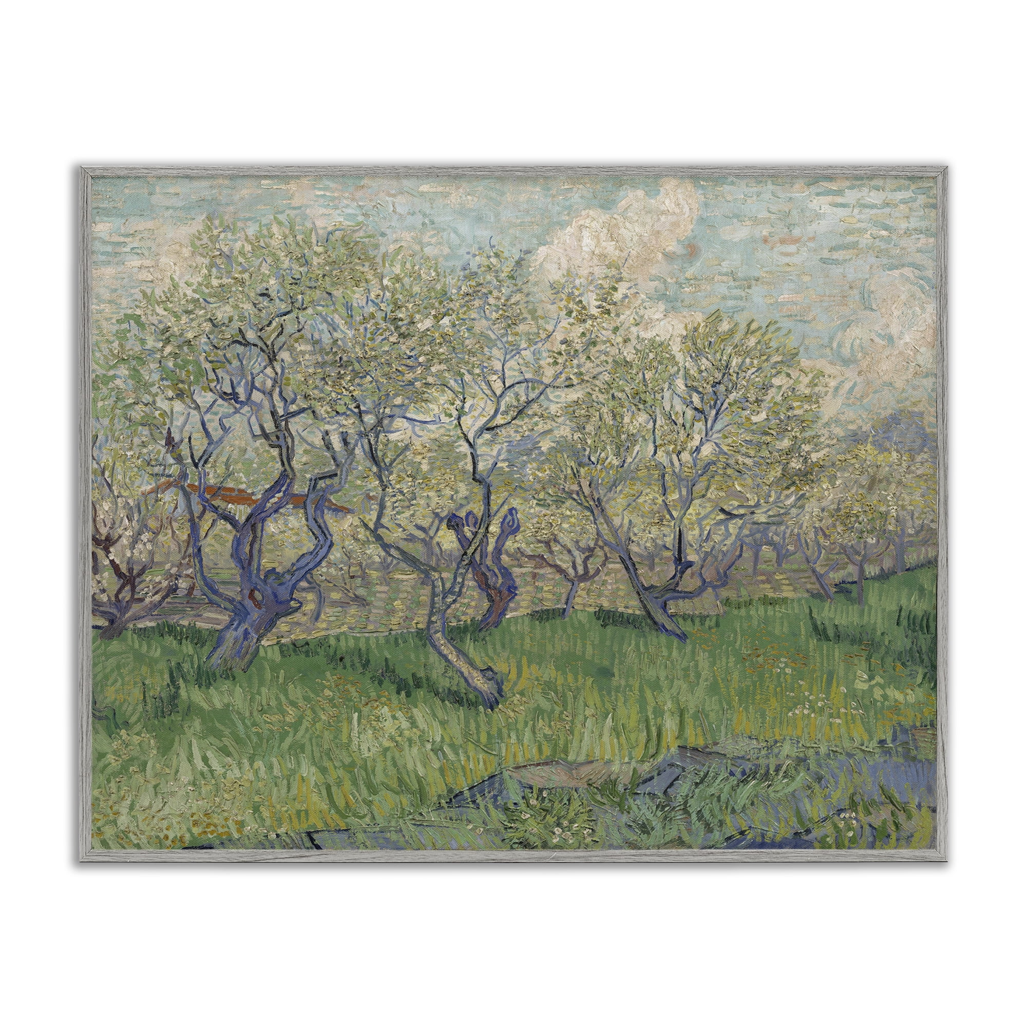 Stupell Industries Classic Van Gogh Blossoming Orchard Landscape & Nature Painting Gray Framed Art Print Wall Art, 20 x 16