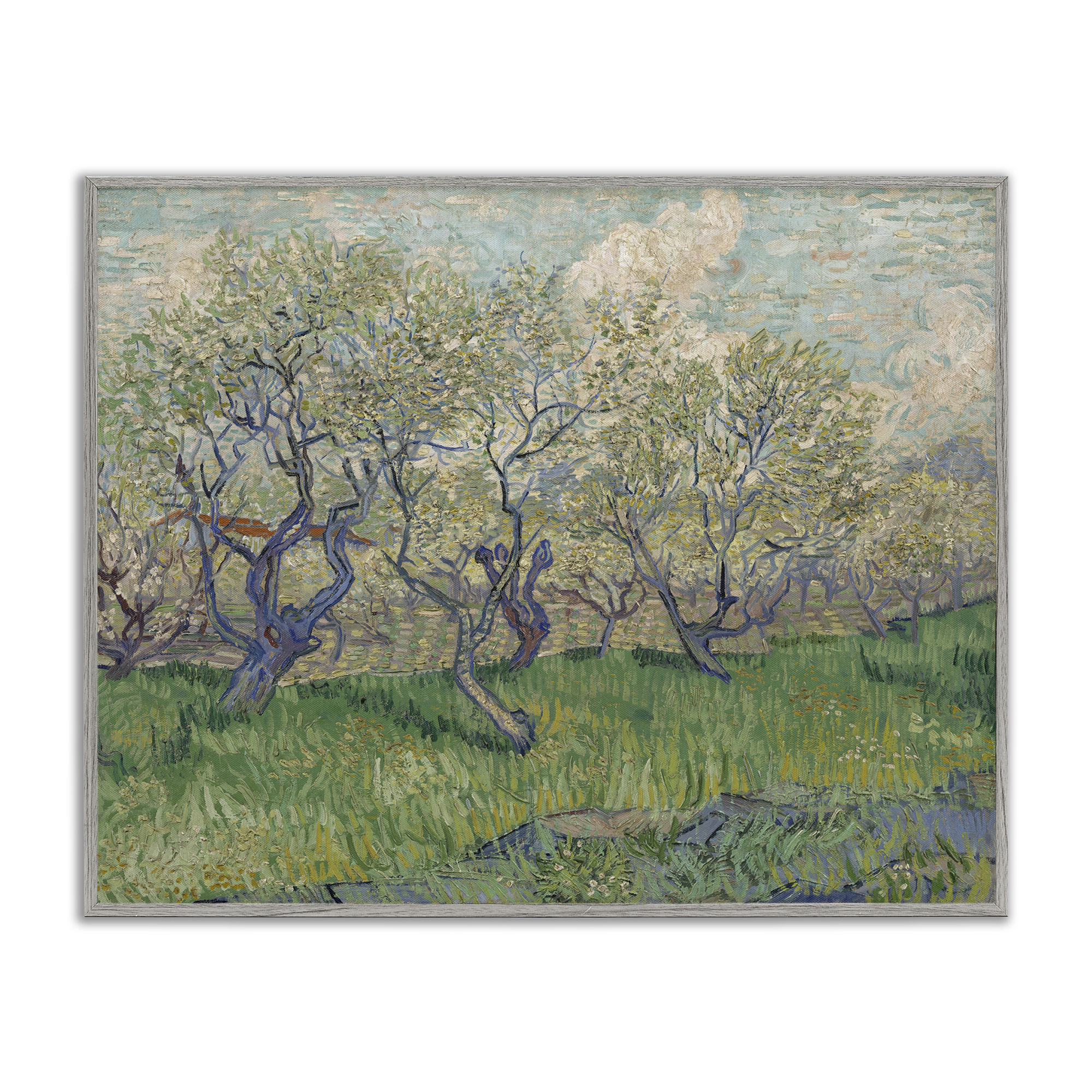 Stupell Industries Classic Van Gogh Blossoming Orchard Landscape & Nature Painting Gray Framed Art Print Wall Art, 30 x 24