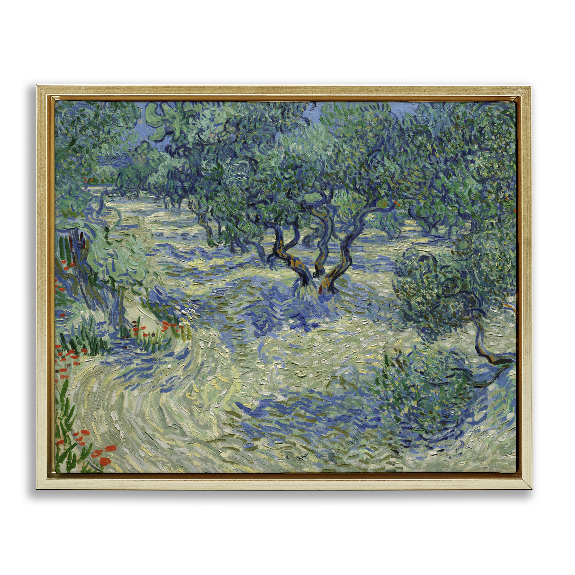 Stupell Industries Classic Van Gogh Olive Orchard Landscape & Nature Painting Gold Floater Framed Canvas Art Print Wall Art, 21 x 17