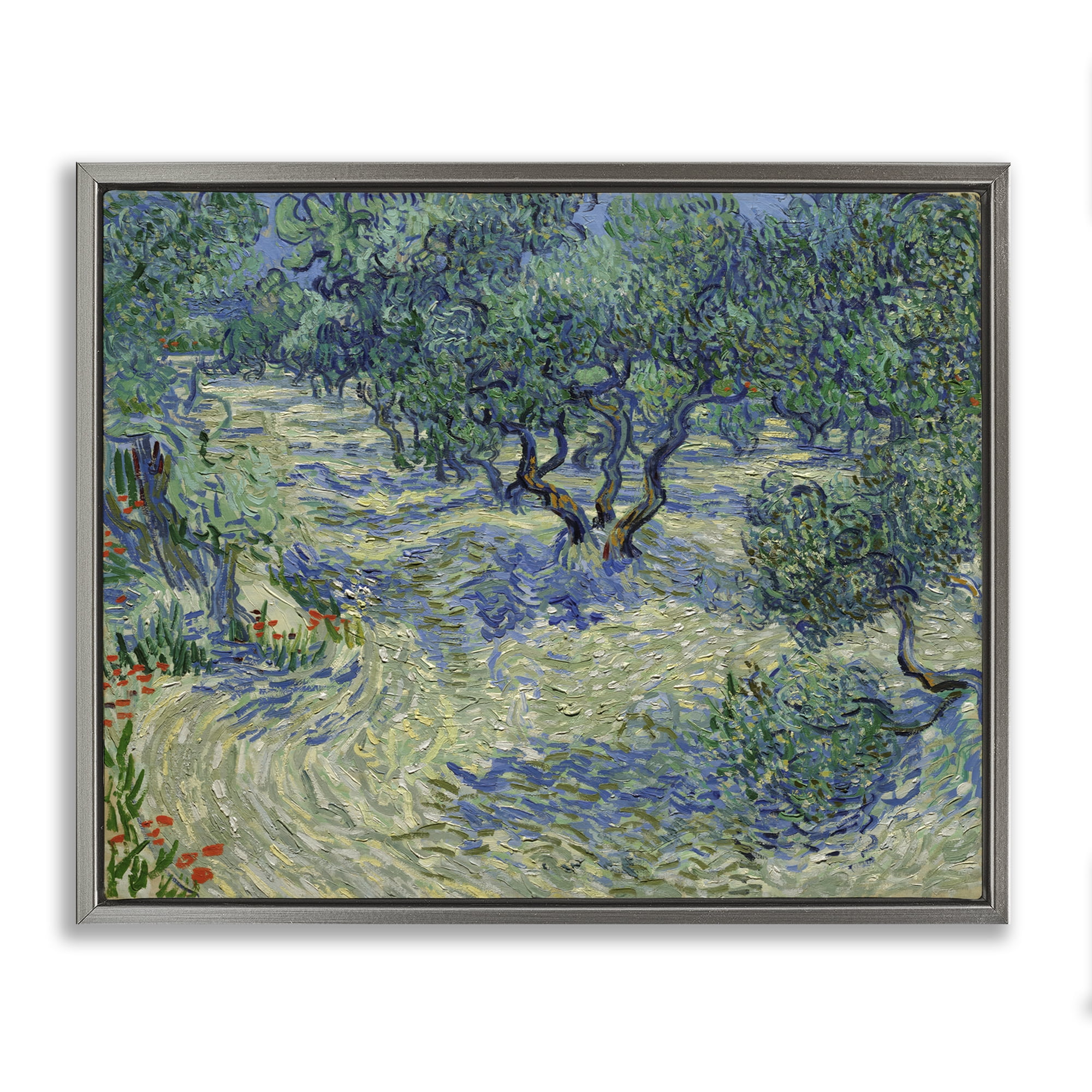 Stupell Industries Classic Van Gogh Olive Orchard Landscape & Nature Painting Gray Floater Framed Canvas Art Print Wall Art, 21 x 17
