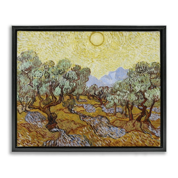 Stupell Industries Classic Van Gogh Olive Trees Landscape & Nature Painting Black Floater Framed Canvas Art Print Wall Art, 21 x 17