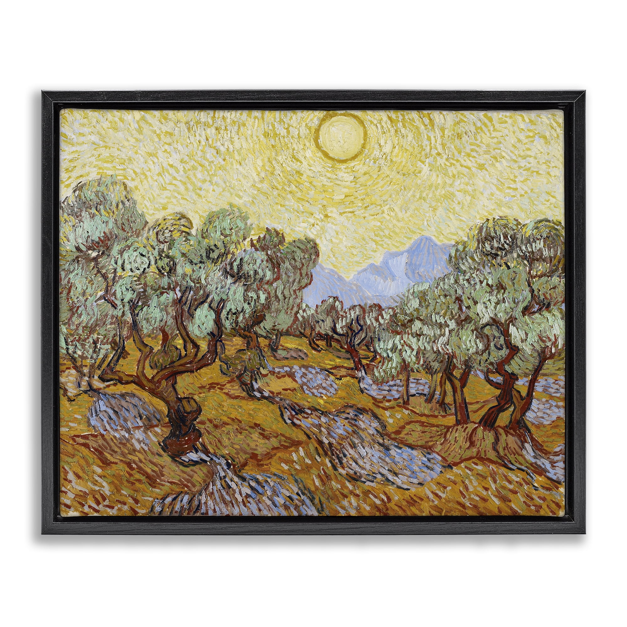 Stupell Industries Classic Van Gogh Olive Trees Landscape & Nature Painting Black Floater Framed Canvas Art Print Wall Art, 31 x 25