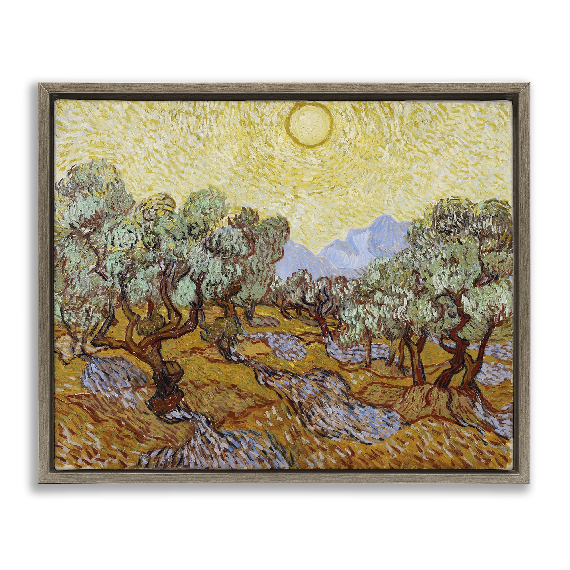 Stupell Industries Classic Van Gogh Olive Trees Landscape & Nature Painting Brown Floater Framed Canvas Art Print Wall Art, 21 x 17
