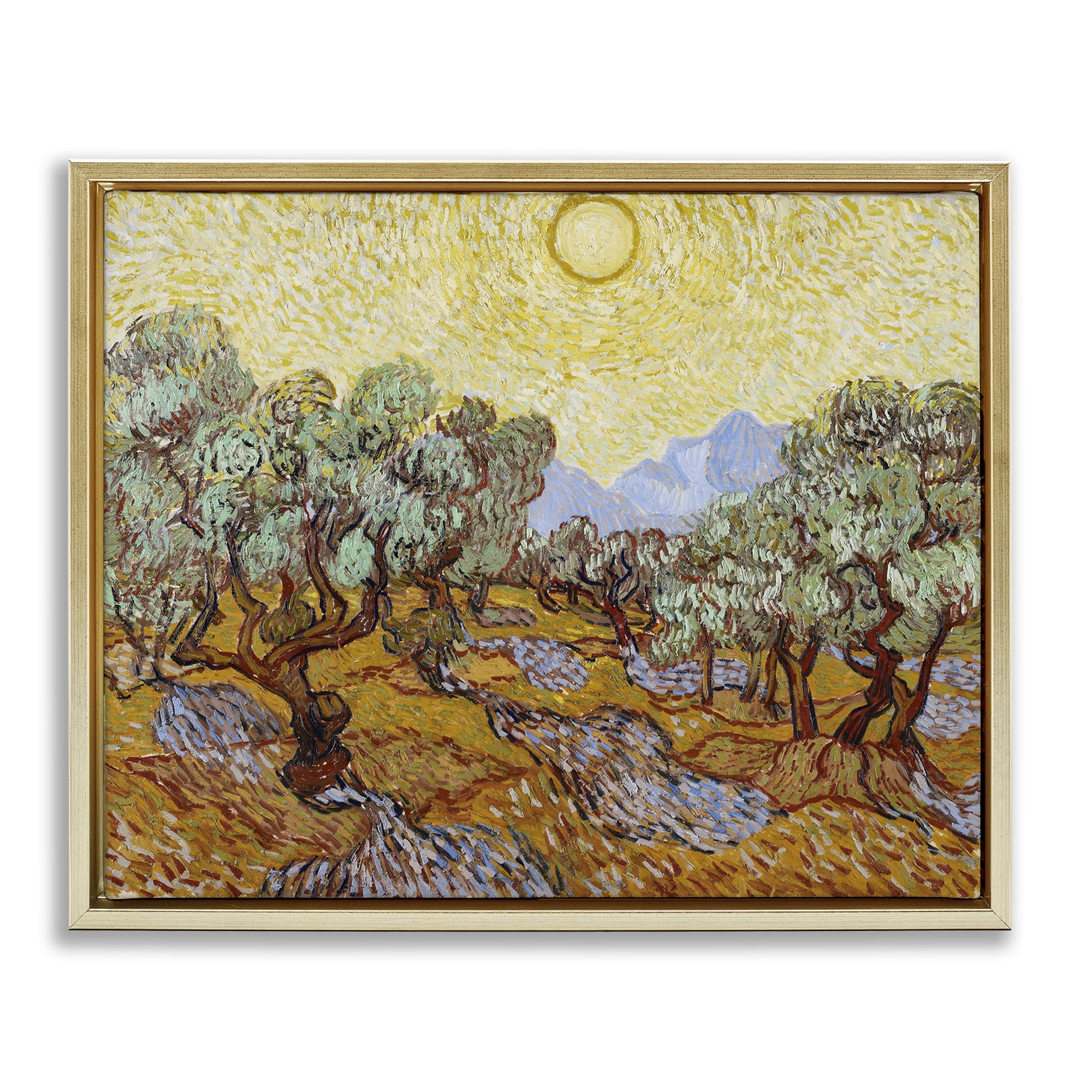 Stupell Industries Classic Van Gogh Olive Trees Landscape & Nature Painting Gold Floater Framed Canvas Art Print Wall Art, 31 x 25