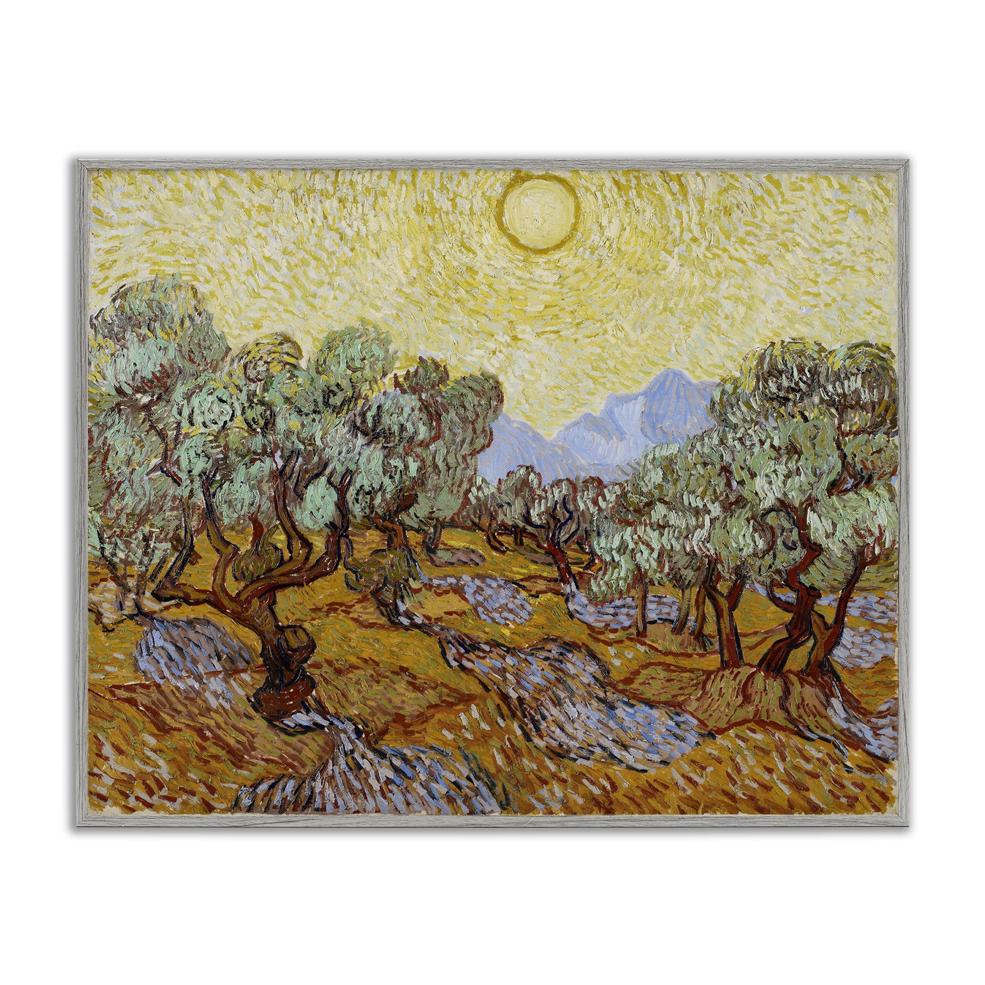 Stupell Industries Classic Van Gogh Olive Trees Landscape & Nature Painting Gray Framed Art Print Wall Art, 14 x 11