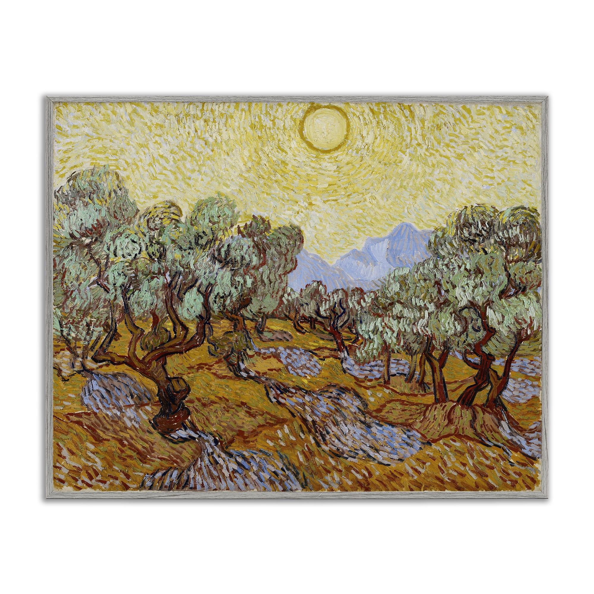 Stupell Industries Classic Van Gogh Olive Trees Landscape & Nature Painting Gray Framed Art Print Wall Art, 20 x 16