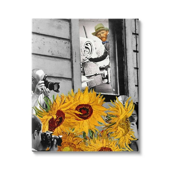 Stupell Industries Classic Van Gogh Sunflowers & Paparazzi Collage Painting Canvas Wall Art, 16 x 20, Design by Barry Kite