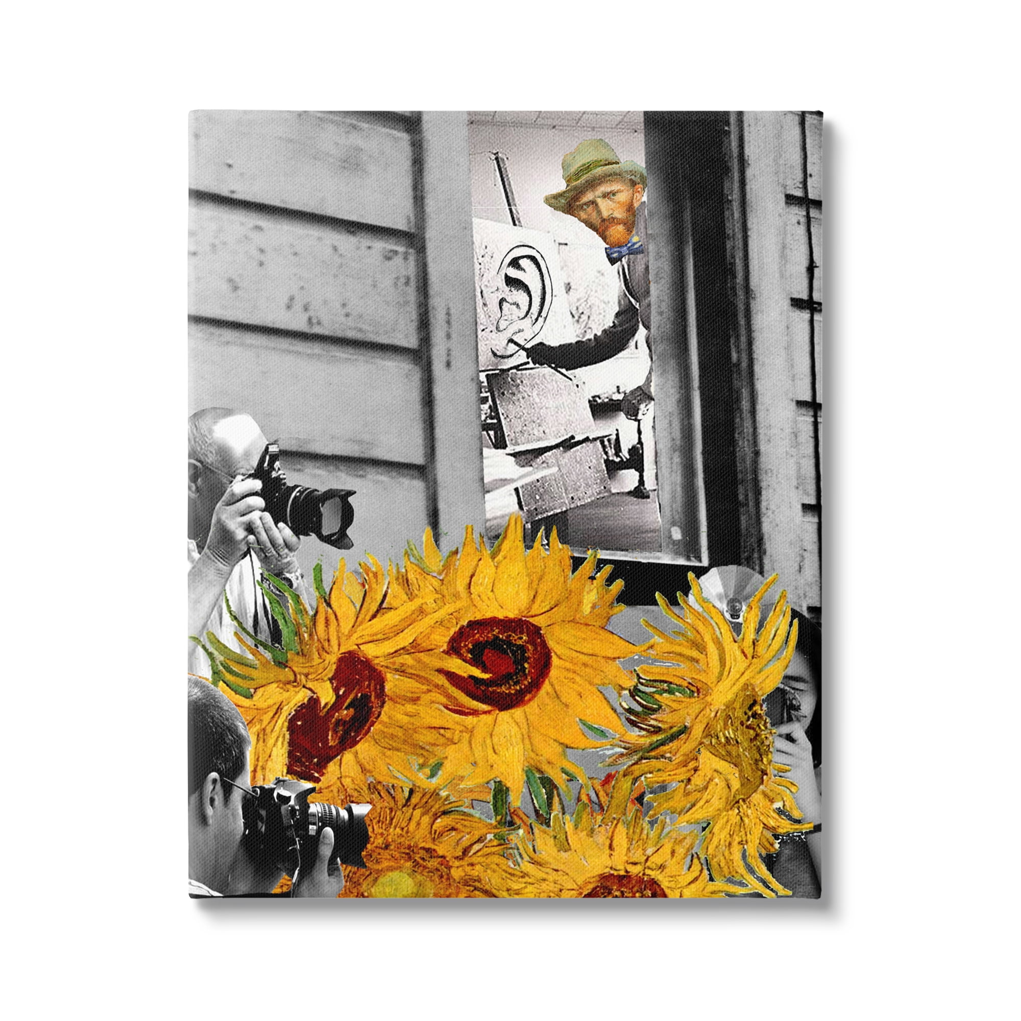 Stupell Industries Classic Van Gogh Sunflowers & Paparazzi Collage Painting Canvas Wall Art, 30 x 40, Design by Barry Kite