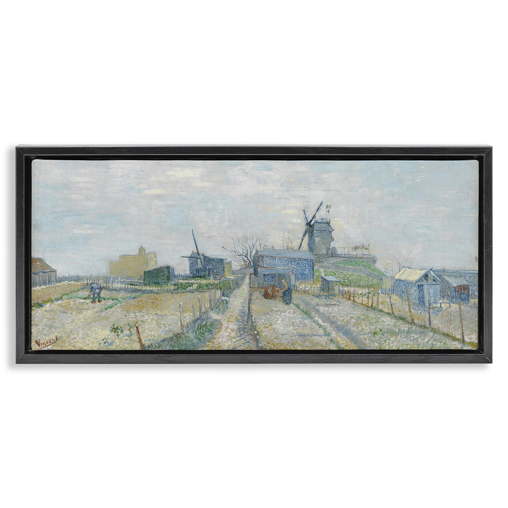 Stupell Industries Classic Van Gogh Vegetable Gardens Landscape & Nature Painting Black Floater Framed Canvas Art Print Wall Art, 31 x 14