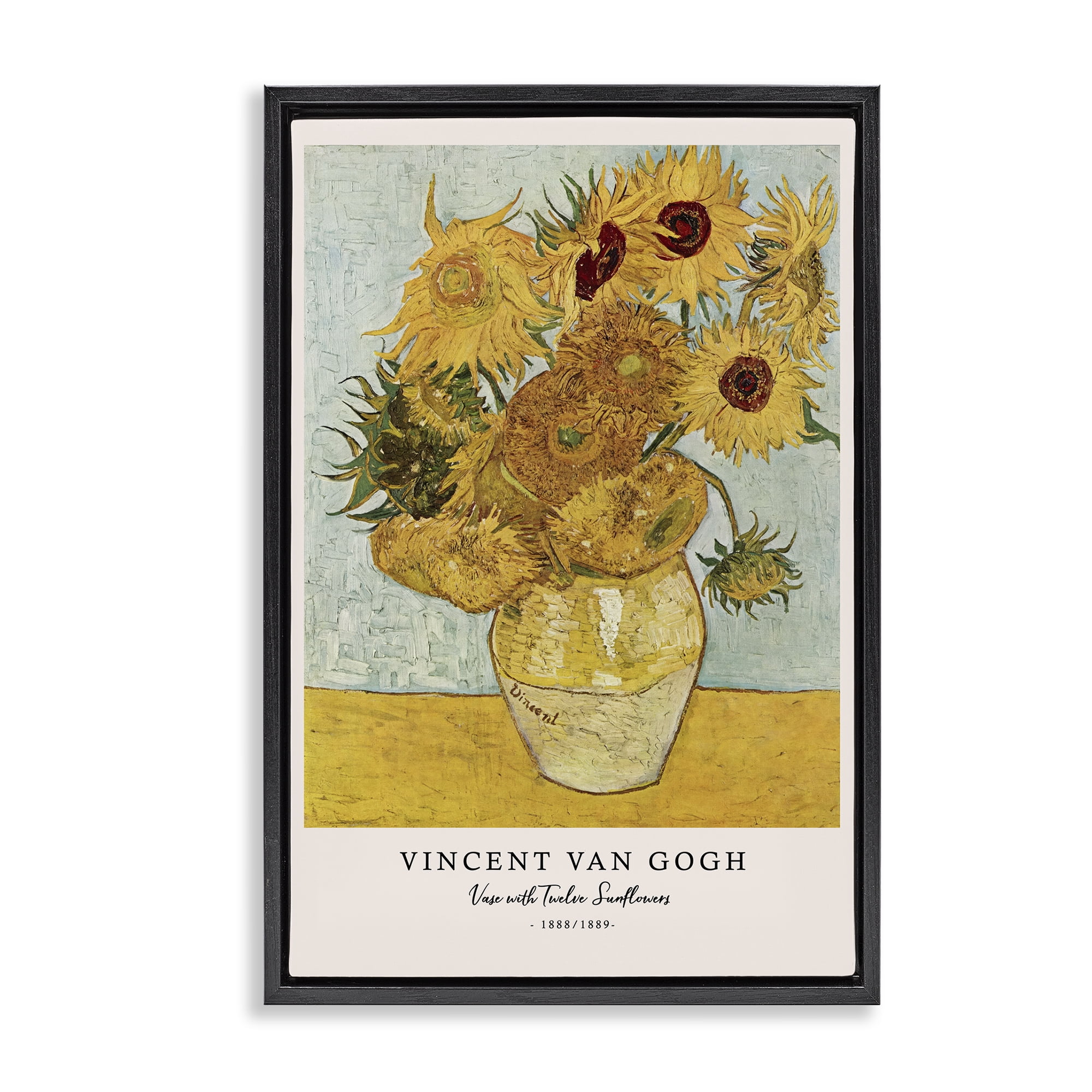 Stupell Industries Classic Vase with Twelve Sunflowers Black Framed Floater Canvas Wall Art, design by Vintage Hustle