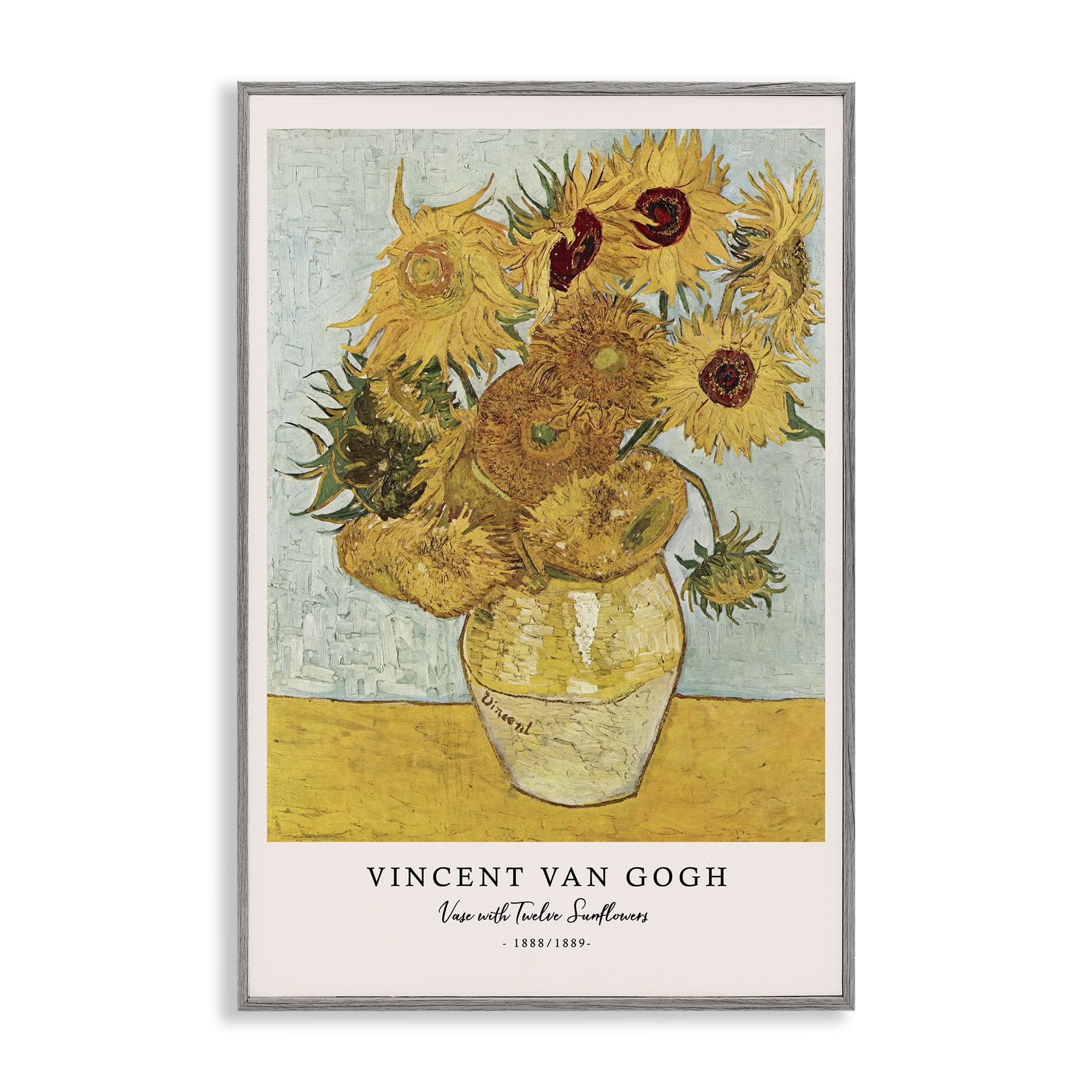 Stupell Industries Classic Vase with Twelve Sunflowers Gray Framed Giclee Art, design by Vintage Hustle