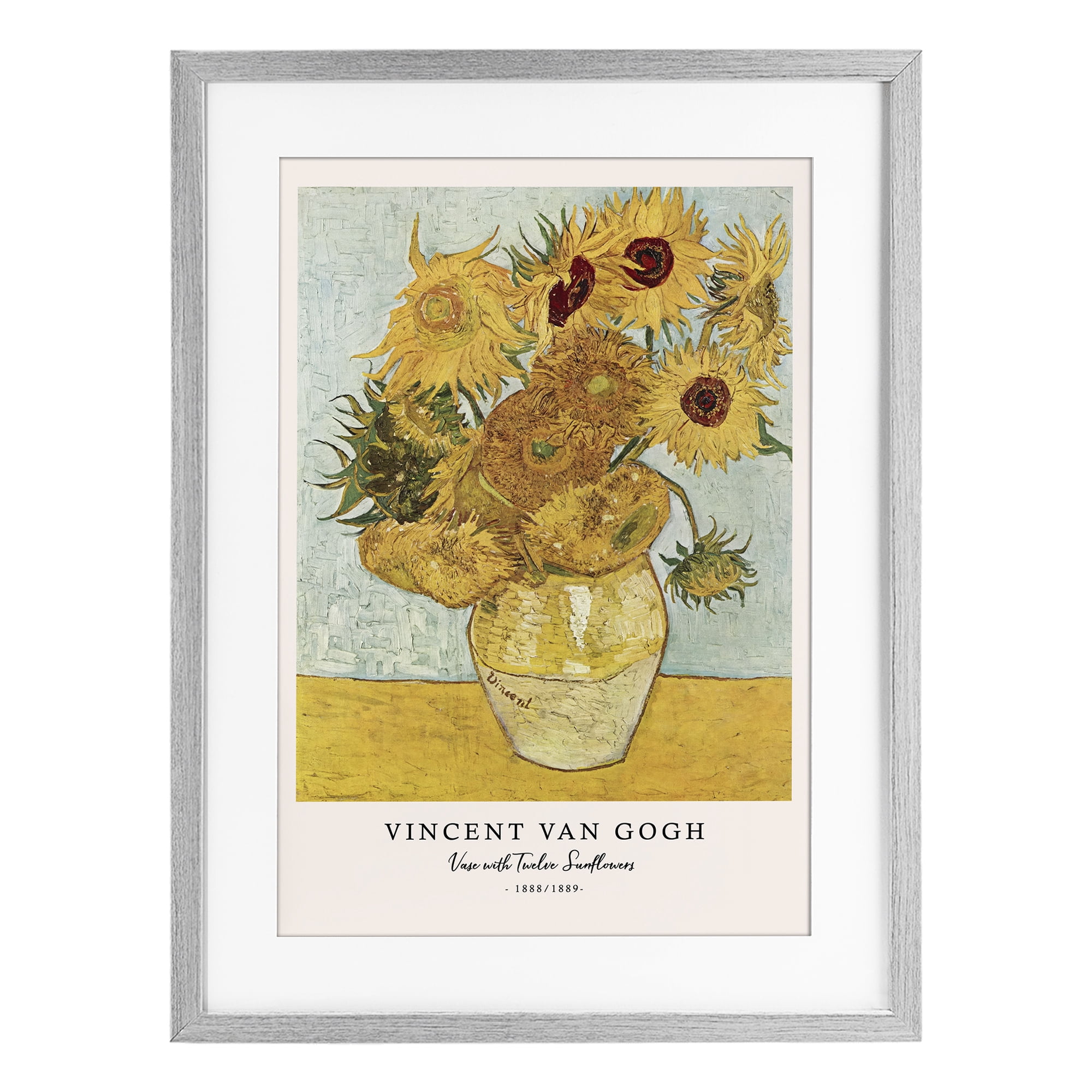 Stupell Industries Classic Vase with Twelve Sunflowers Gray Framed Print Under Glass, design by Vintage Hustle