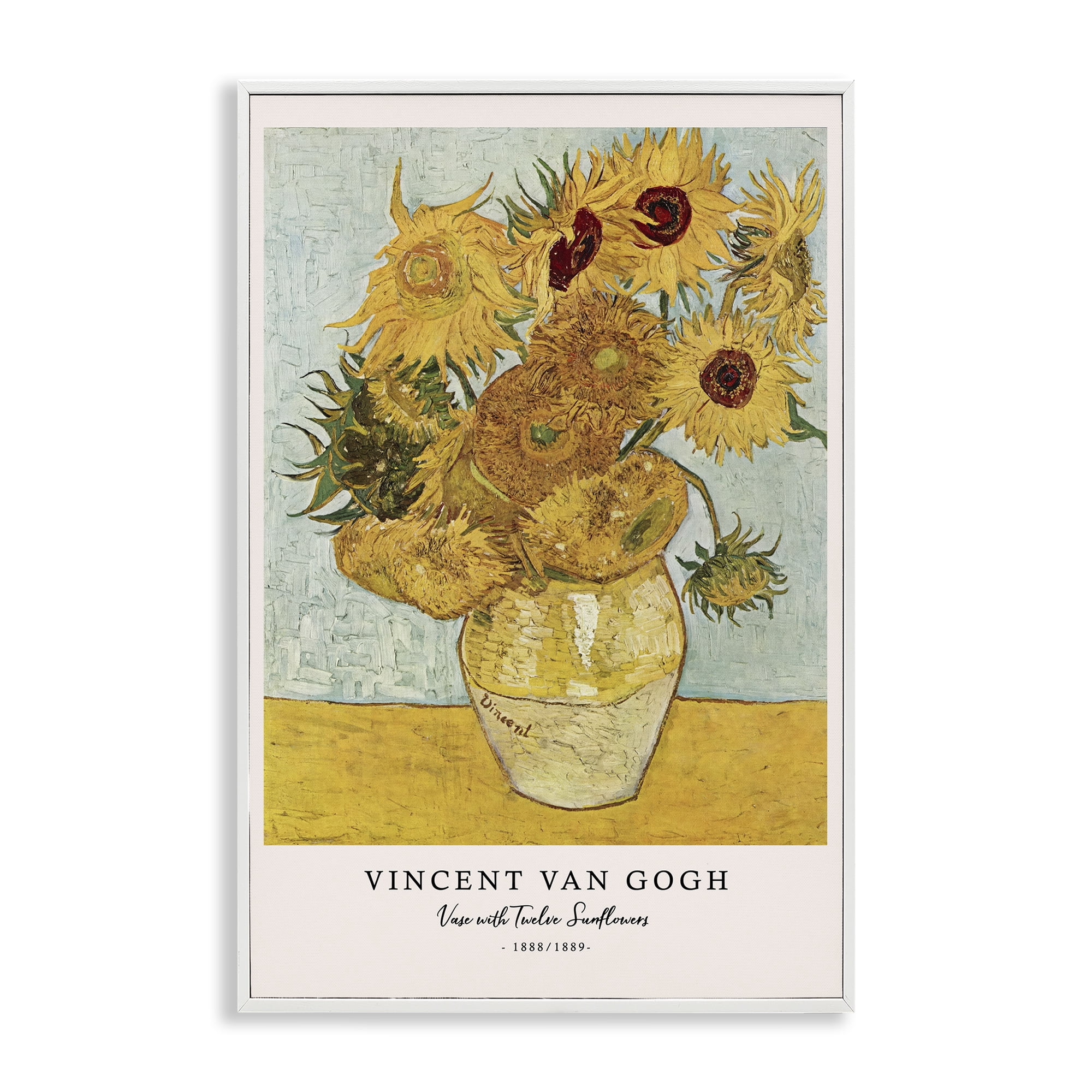 Stupell Industries Classic Vase with Twelve Sunflowers White Framed Giclee Art, design by Vintage Hustle