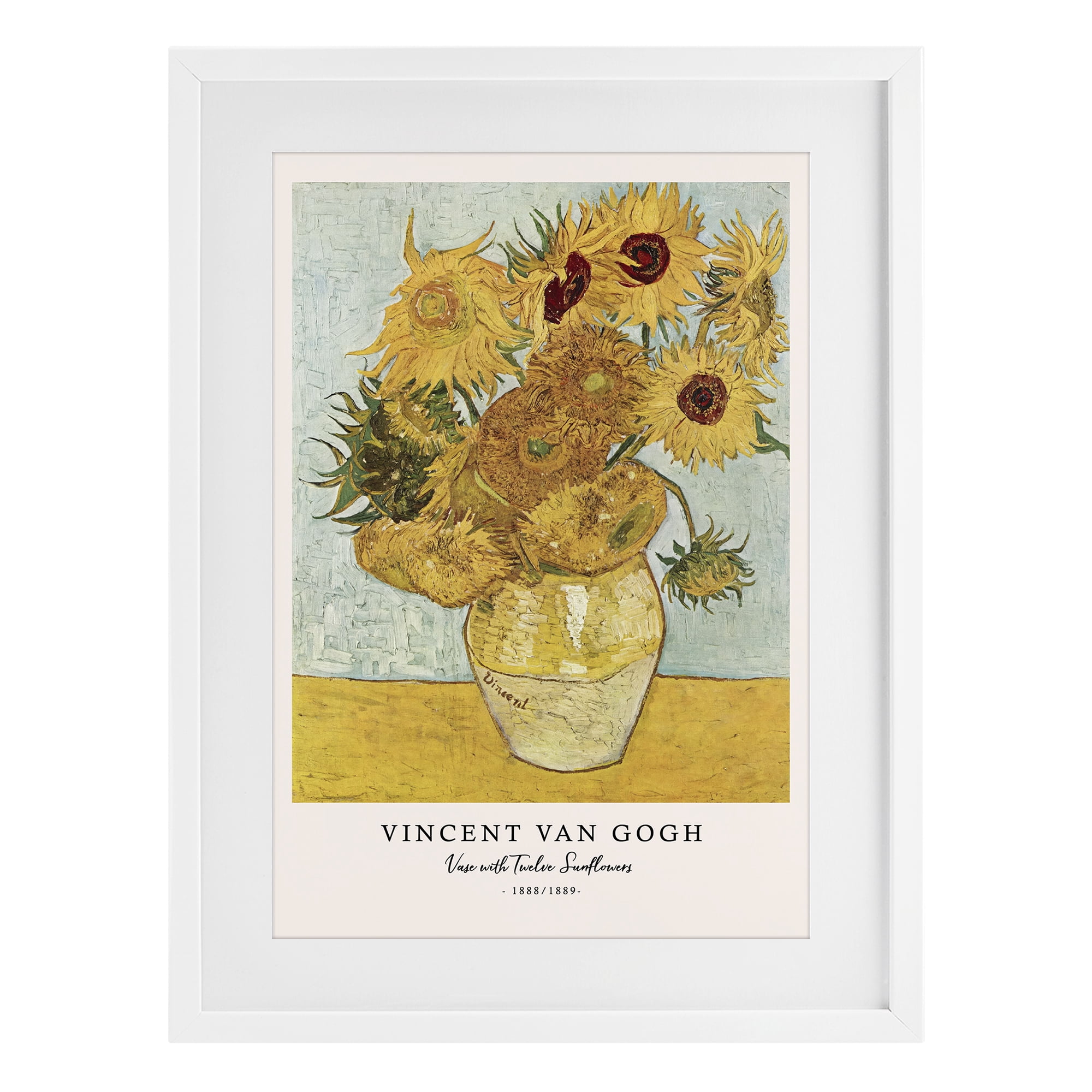 Stupell Industries Classic Vase with Twelve Sunflowers White Framed Print Under Glass, design by Vintage Hustle