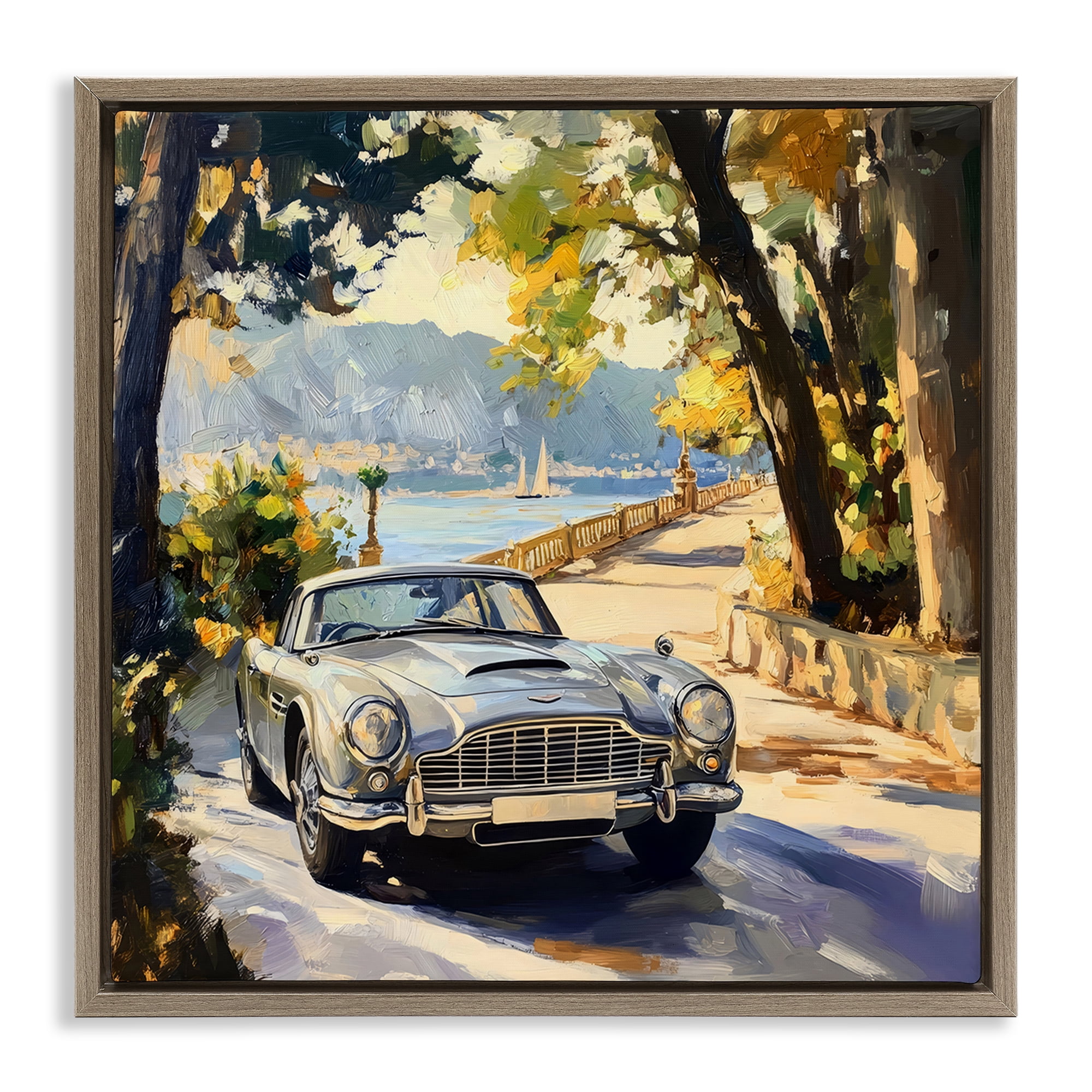 Stupell Industries Classic View of Seaside Drive Brown Framed Floater Canvas Wall Art, design by Creative Studio