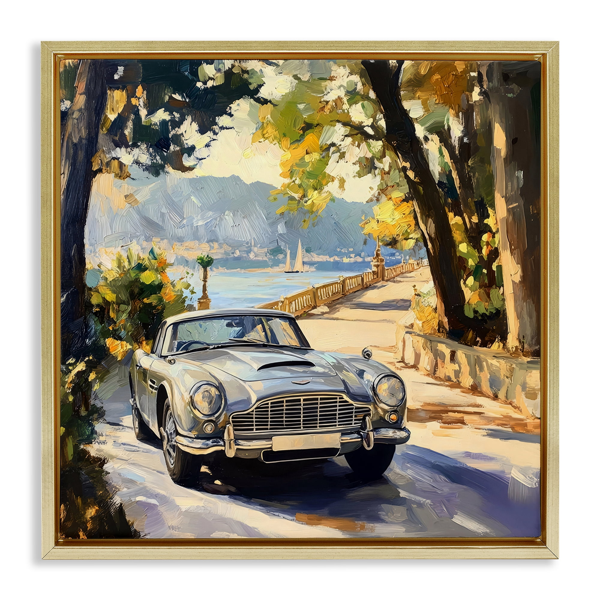 Stupell Industries Classic View of Seaside Drive Gold Framed Floater Canvas Wall Art, design by Creative Studio
